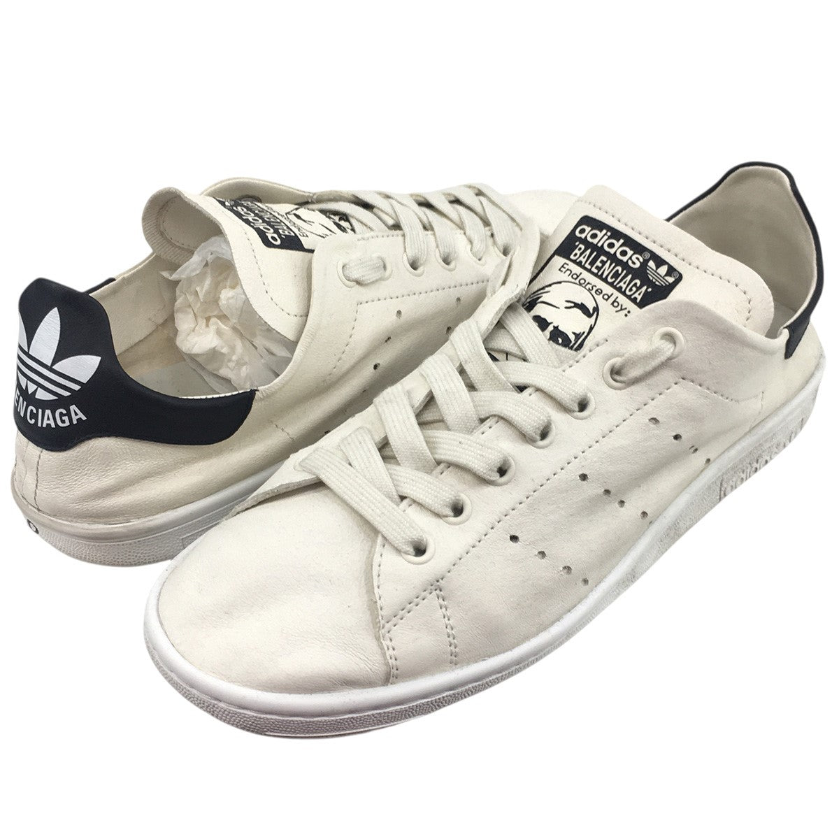 23SS Balenciaga Stan Smith Worn-Out ロゴ スタンスミスコラボ Vintage ヴィンテージ ユーズド 加工 スニーカー シューズ 靴