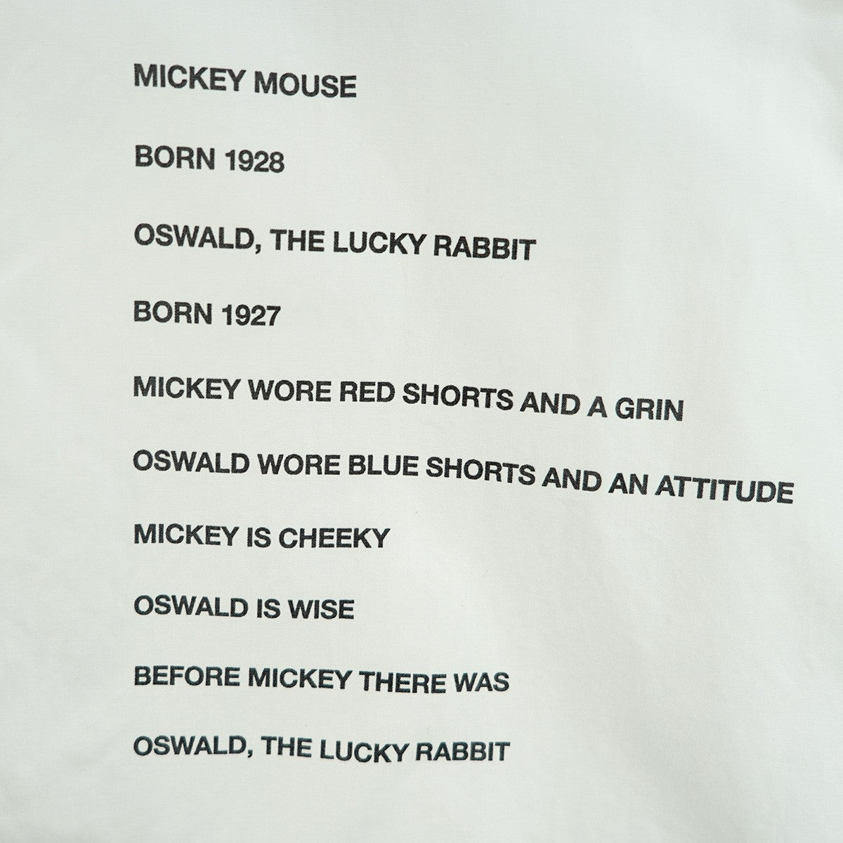 07AW OSWALD， THE LUCKEY RABBIT SHIRT コラボブロード生地 しあわせウサギのオズワルド タイポグラフィ ロゴ プリント 長袖 シャツ