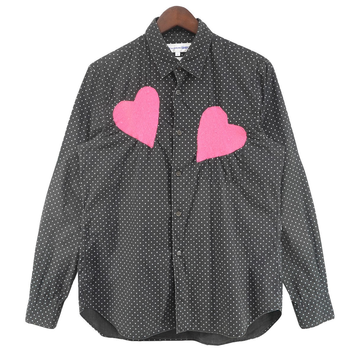 08AW  Cutout Dot Pink Heart Shirtアシンメトリー ハート ワッペン パッチワーク ポルカドット 長袖 シャツ