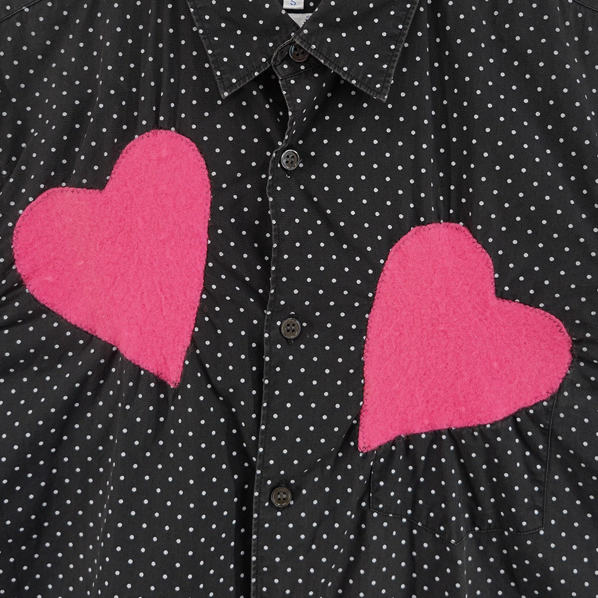 08AW  Cutout Dot Pink Heart Shirtアシンメトリー ハート ワッペン パッチワーク ポルカドット 長袖 シャツ