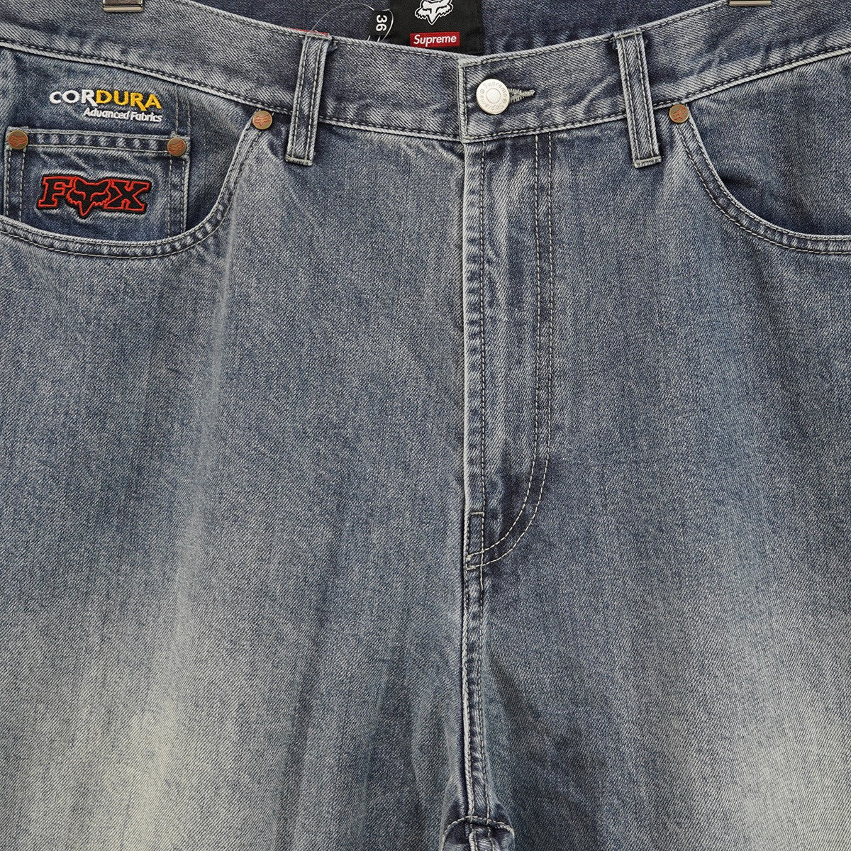 25AW Fox Racing Cordura Baggy Jean コラボ Cordura ダブルネーム ロゴ刺繍FOX刻印ボタン 5ポケット バギージーンズ ワイド デニム パンツ