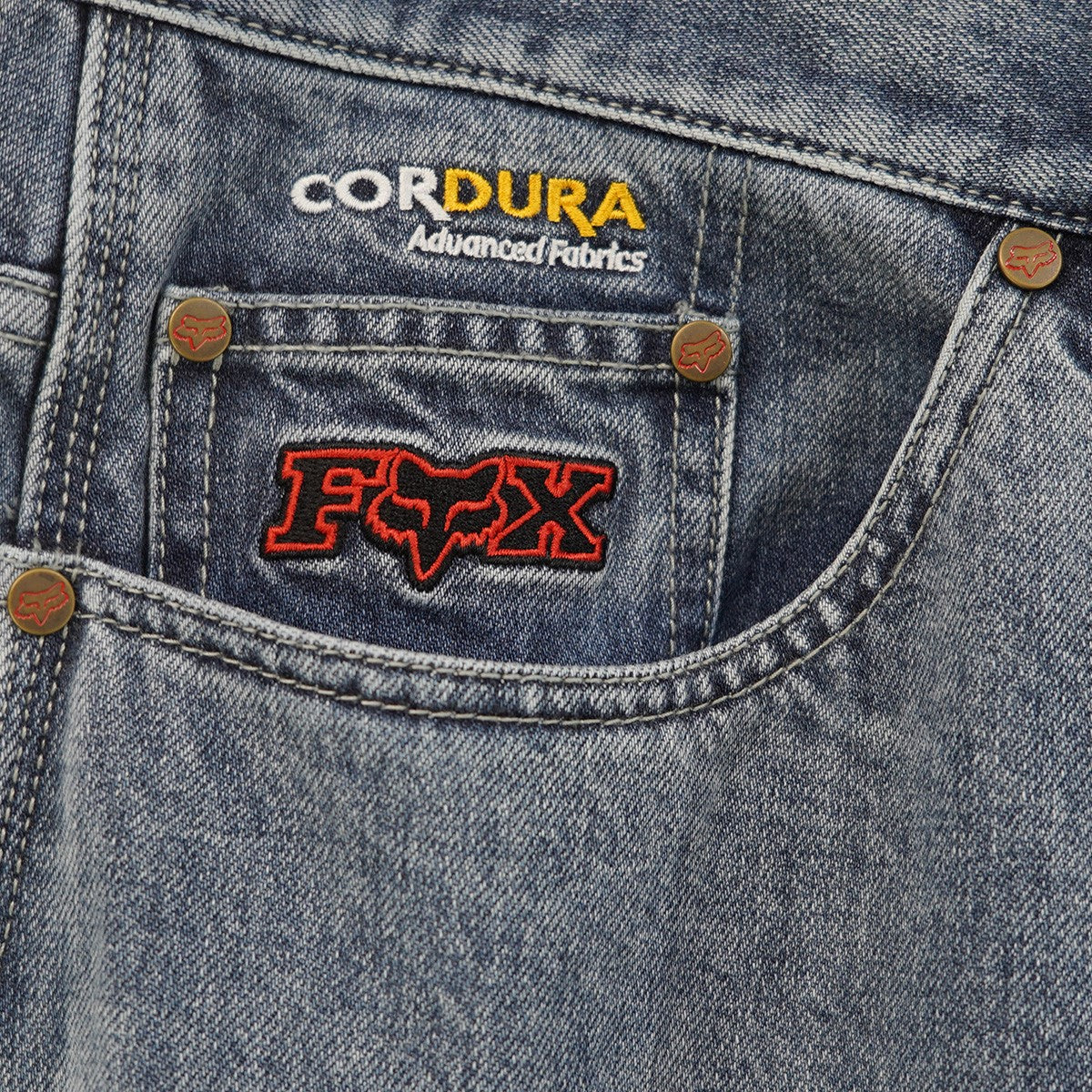 25AW Fox Racing Cordura Baggy Jean コラボ Cordura ダブルネーム ロゴ刺繍FOX刻印ボタン 5ポケット バギージーンズ ワイド デニム パンツ