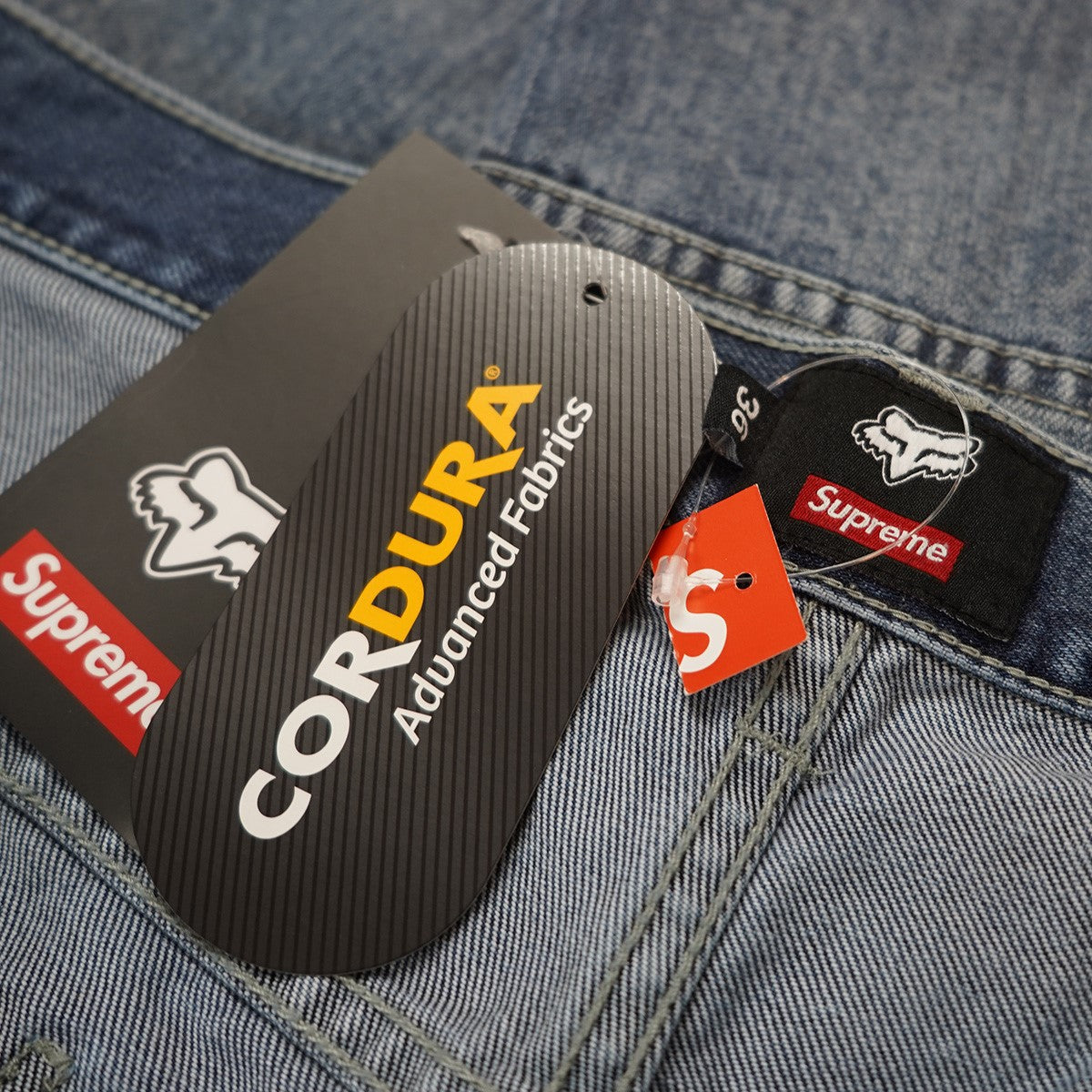 25AW Fox Racing Cordura Baggy Jean コラボ Cordura ダブルネーム ロゴ刺繍FOX刻印ボタン 5ポケット バギージーンズ ワイド デニム パンツ