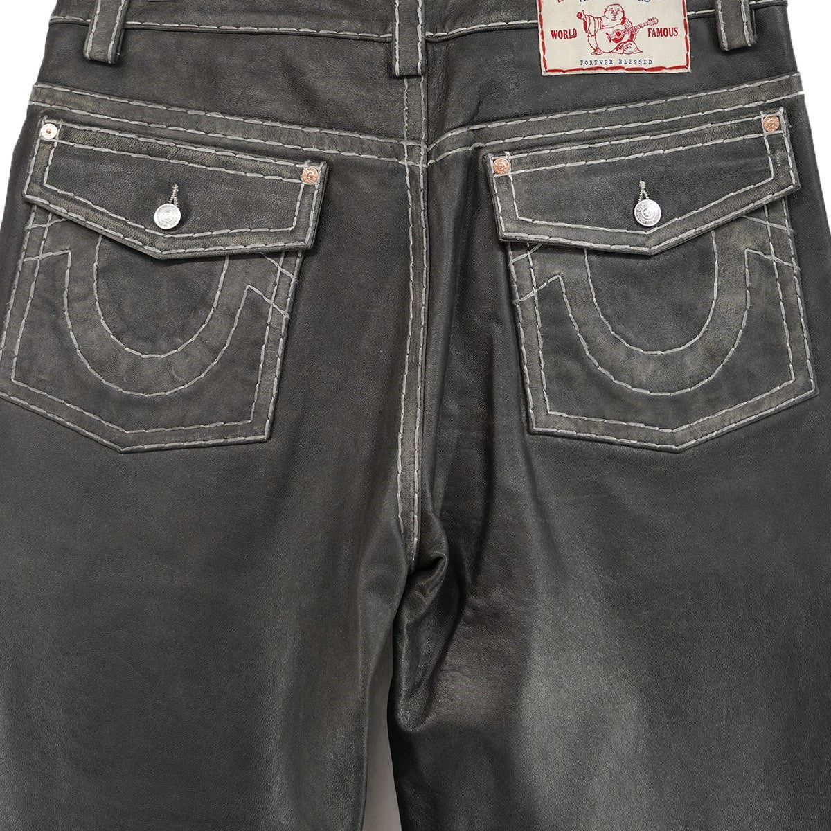25AW True Religion Loose Fit Leather Pant 加工コラボ5ポケット 極太ステッチ ホースシュー ロゴ シープ レザー パンツ