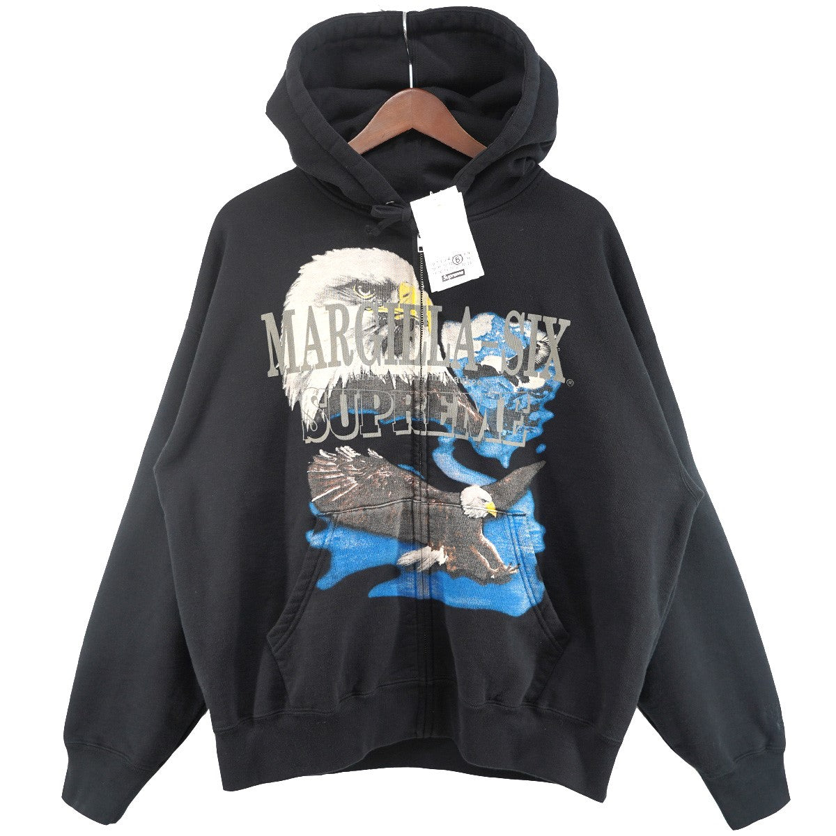 26SS MM6 Eagle Zip Up Hooded Sweatshirt コラボ イーグル 鷲ニューメリック ロゴ 刺繍 バック プリント ジップ アップ パーカー