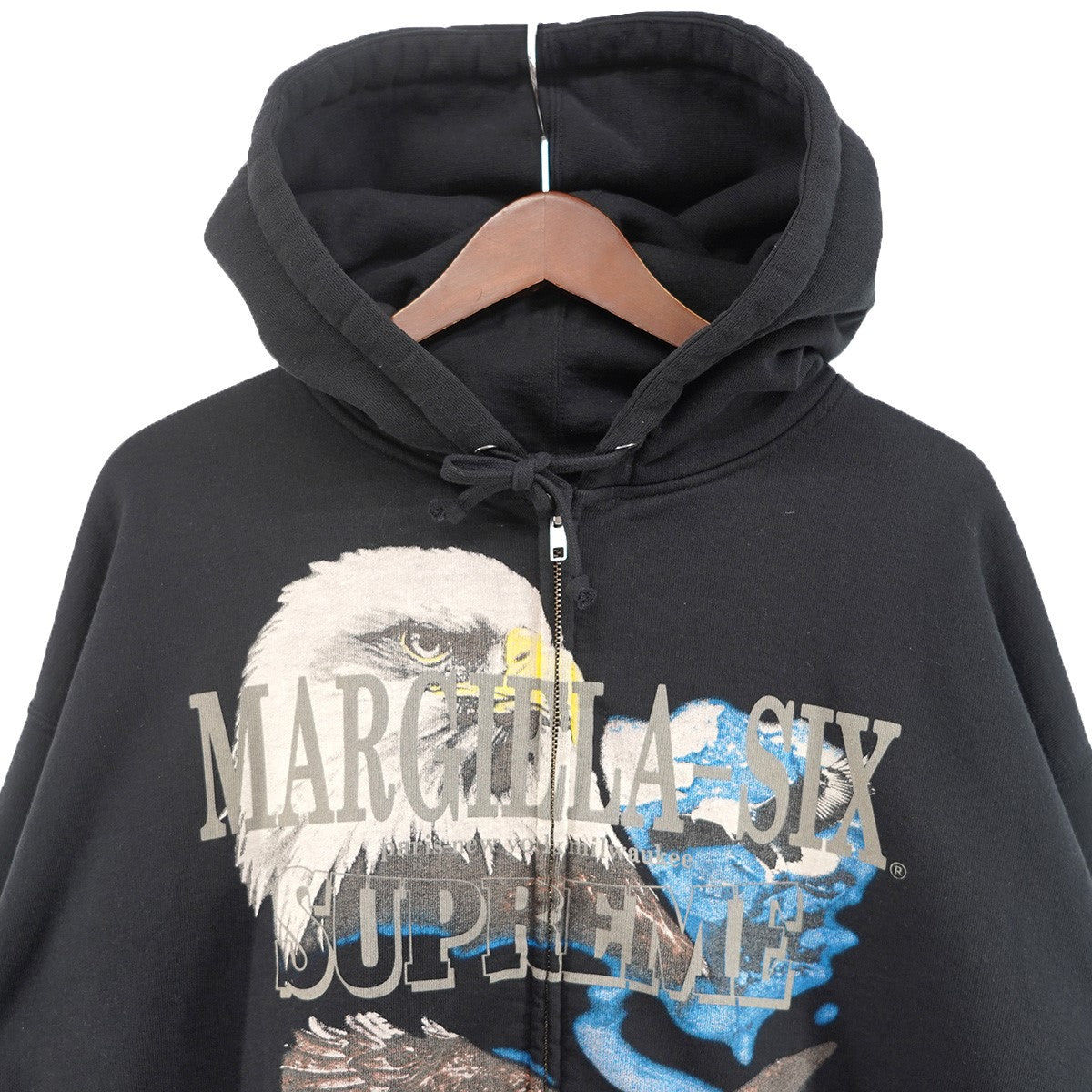 26SS MM6 Eagle Zip Up Hooded Sweatshirt コラボ イーグル 鷲ニューメリック ロゴ 刺繍 バック プリント ジップ アップ パーカー