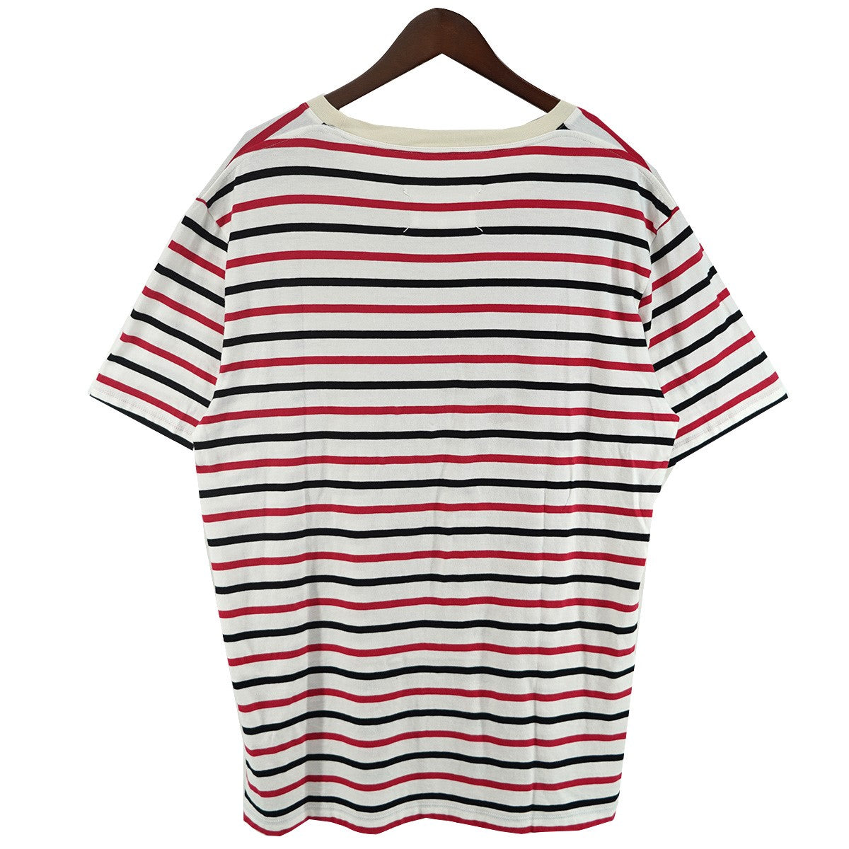 18SS トリコロール ボーダー アイボリーリブ4ステッチ カレンダータグ リラックスフィット 半袖 Tシャツ