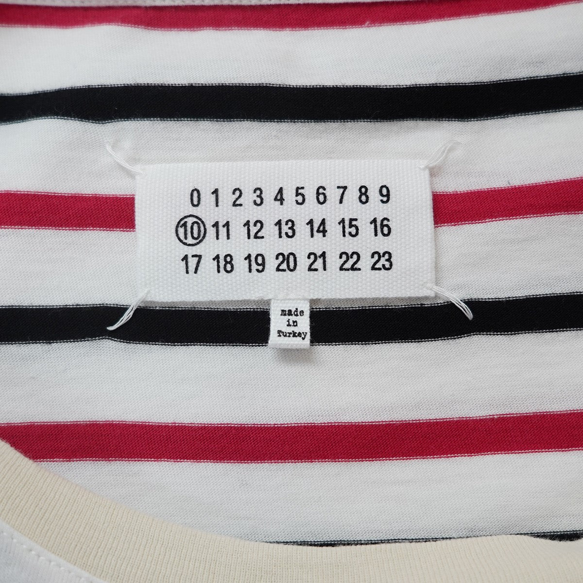 18SS トリコロール ボーダー アイボリーリブ4ステッチ カレンダータグ リラックスフィット 半袖 Tシャツ