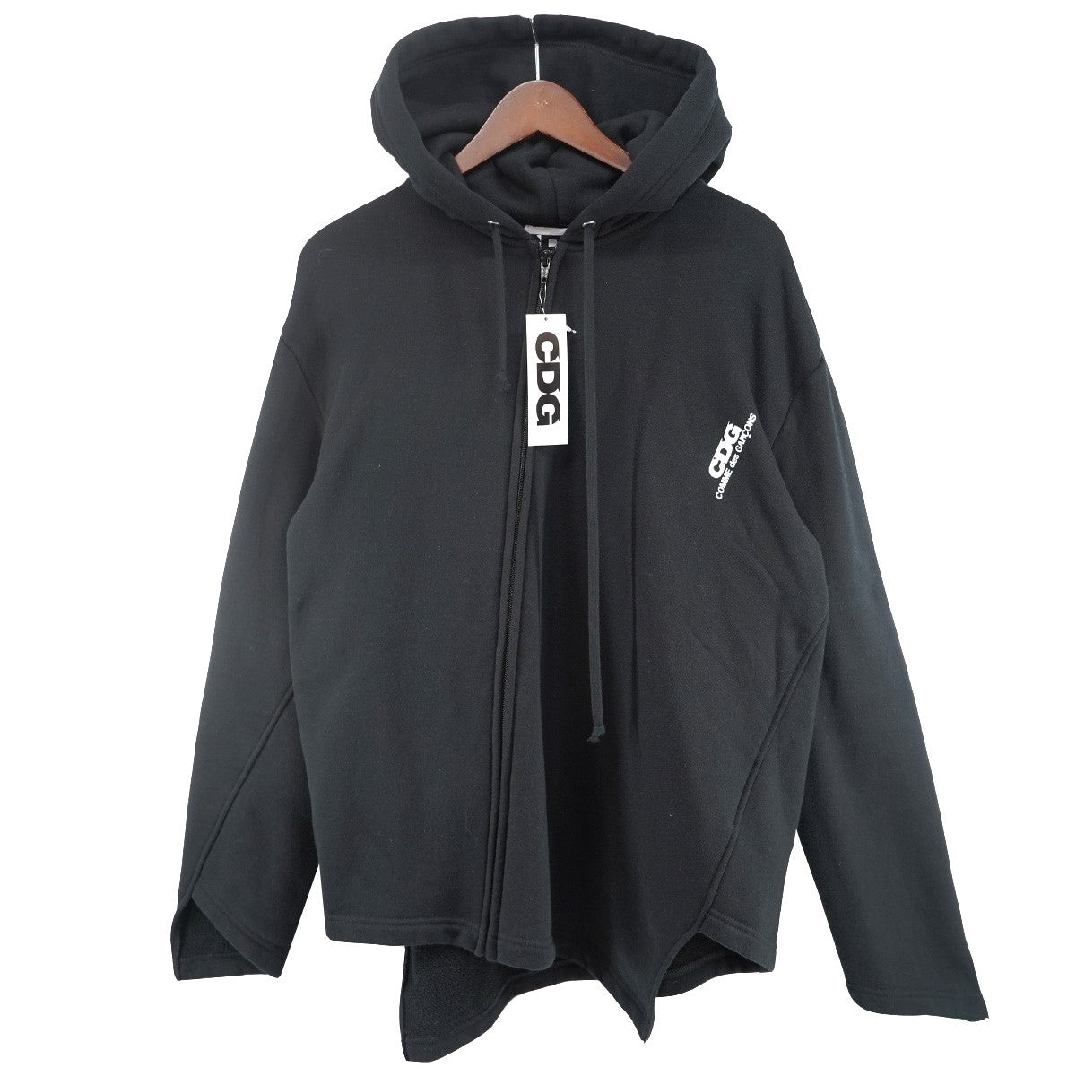26SS CDG BIAS DESIGNED SWEATSHIRT WITH ZIPロゴ アシンメトリー ジップアップ バイアス フーディー 捻じれ パーカー