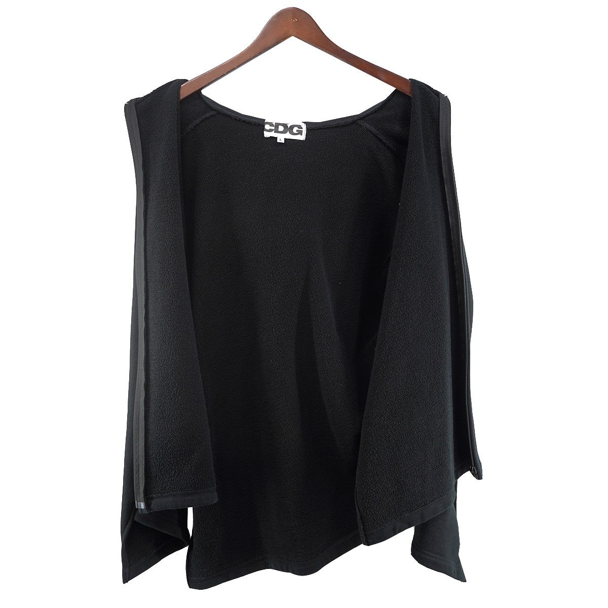 26SS CDG BIAS DESIGNED SWEATSHIRT WITH ZIPロゴ アシンメトリー ジップアップ バイアス フーディー 捻じれ パーカー