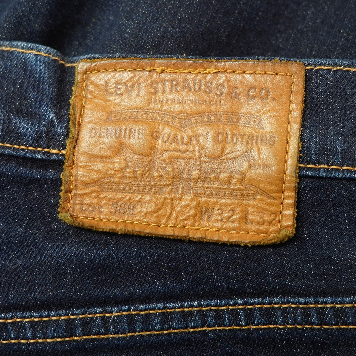 569 LOOSE STRAIGHT5ポケット BIG E 牛革パッチ 刺繍タグ ルーズ ストレート ジーンズ デニム パンツ