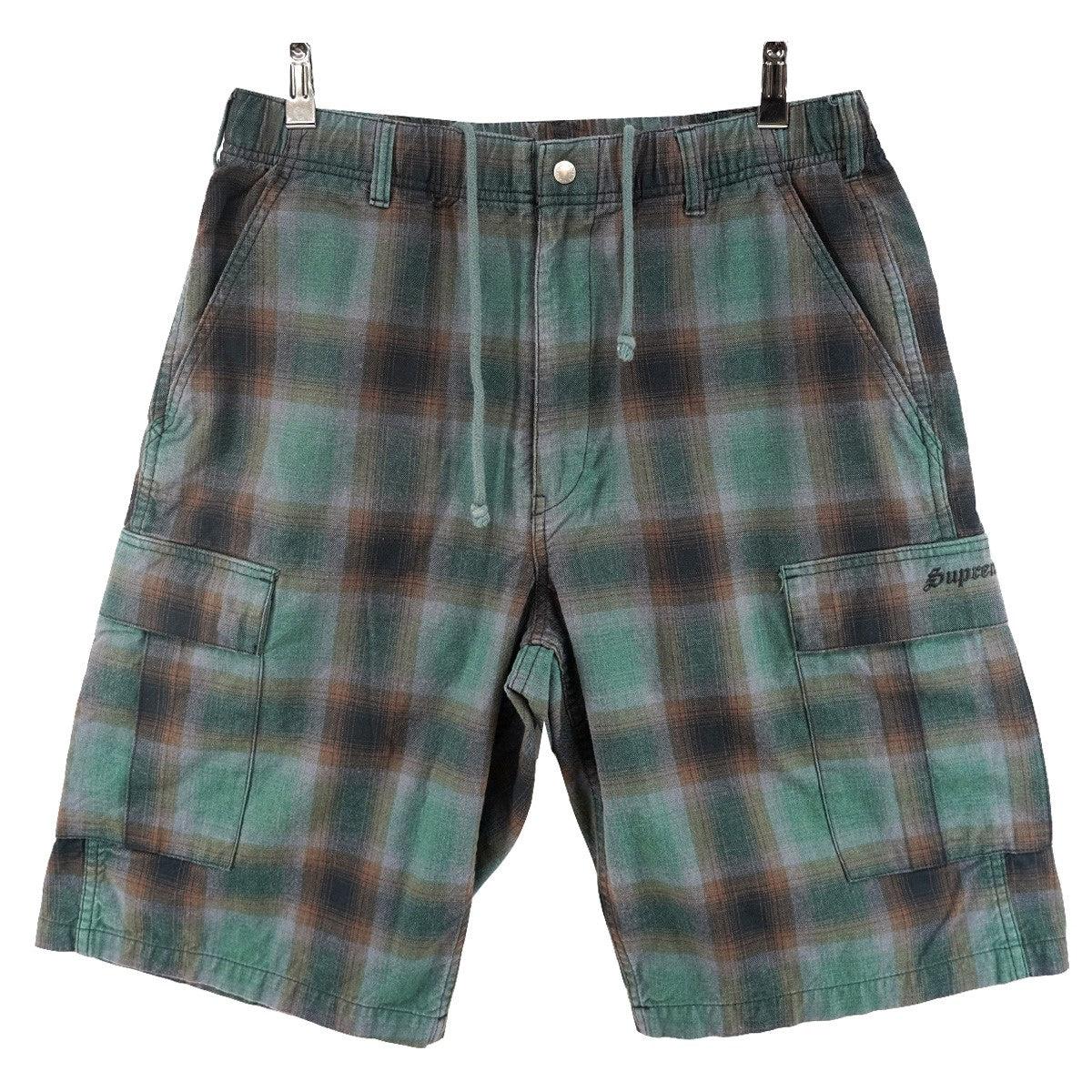 25SS Shadow Plaid Cargo Short 酵素ウォッシュ加工 シャドープレイドオンブレチェック 柄 オールドイングリッシュ ロゴ 刺繍 ショーツ カーゴ イージー ハーフパンツ