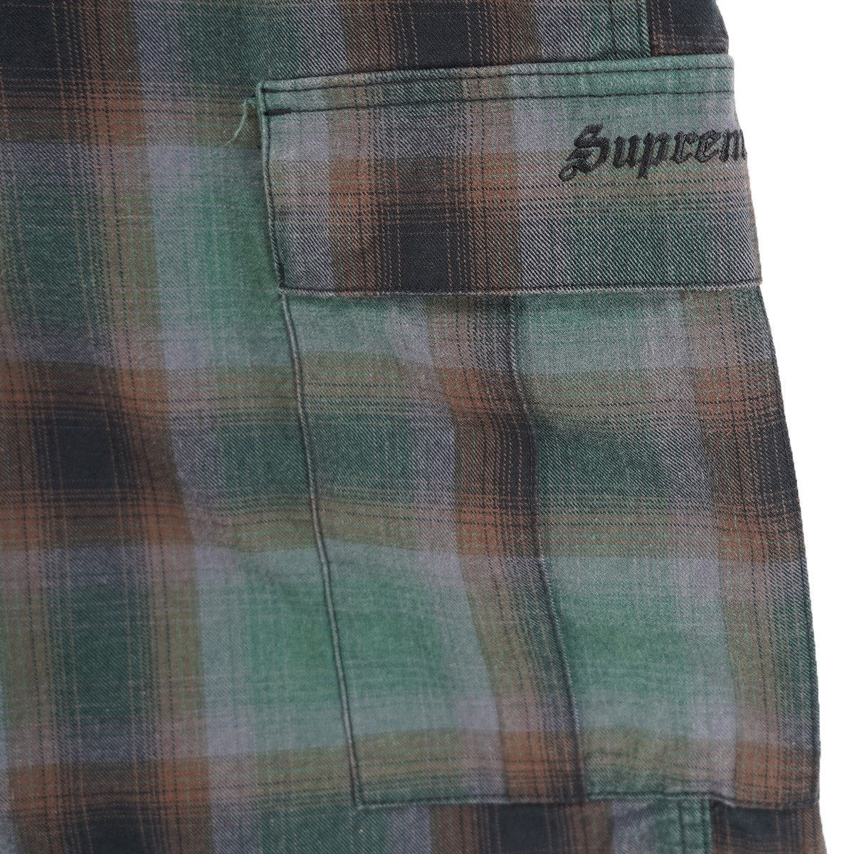 25SS Shadow Plaid Cargo Short 酵素ウォッシュ加工 シャドープレイドオンブレチェック 柄 オールドイングリッシュ ロゴ 刺繍 ショーツ カーゴ イージー ハーフパンツ