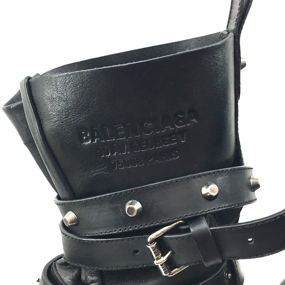 VENOM CITY BOOTIE ブラック Worn-out カーフスキンスタッズ ヴェノム ベルテッド ロゴ ブーツ