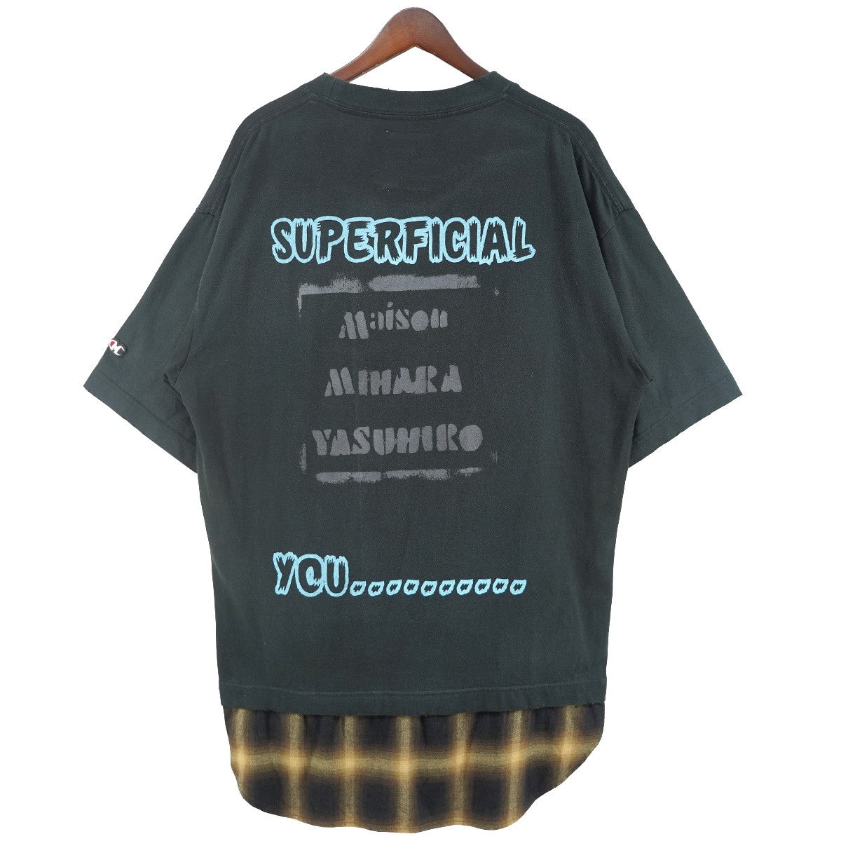 23SS Shirt layered H／S T-shirt シャツドッキング フェイク レイヤードスモークグラフィック ロゴ ネームタグ オーバーサイズ ハーフスリーブ フランネル Tシャツ