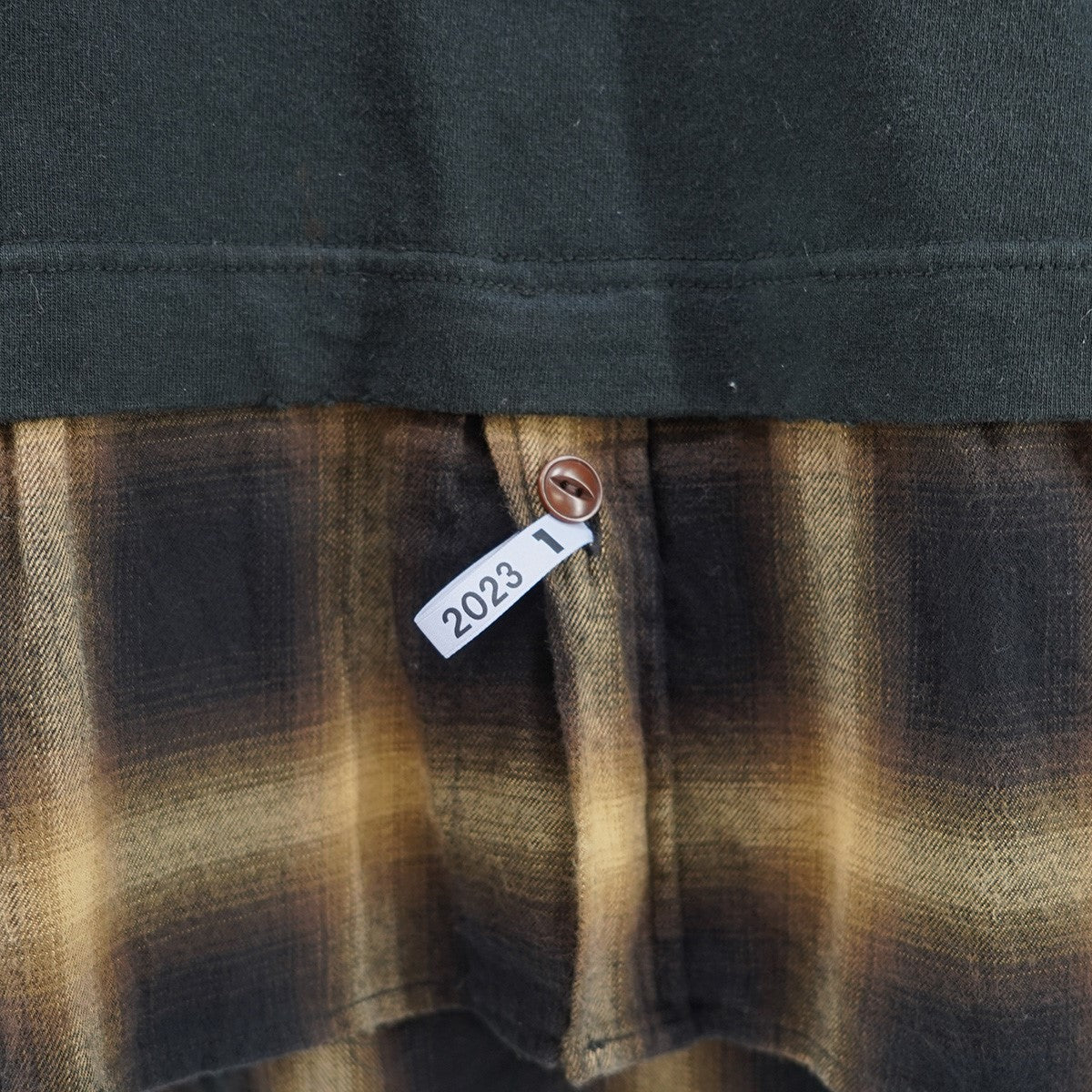 23SS Shirt layered H／S T-shirt シャツドッキング フェイク レイヤードスモークグラフィック ロゴ ネームタグ オーバーサイズ ハーフスリーブ フランネル Tシャツ