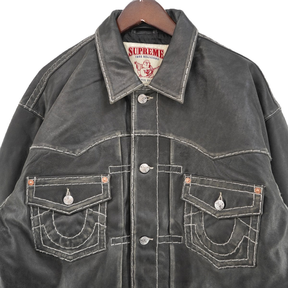 25AW True Religion Leather Trucker Jacketコラボ 加工 レザー トラッカー ジャケット