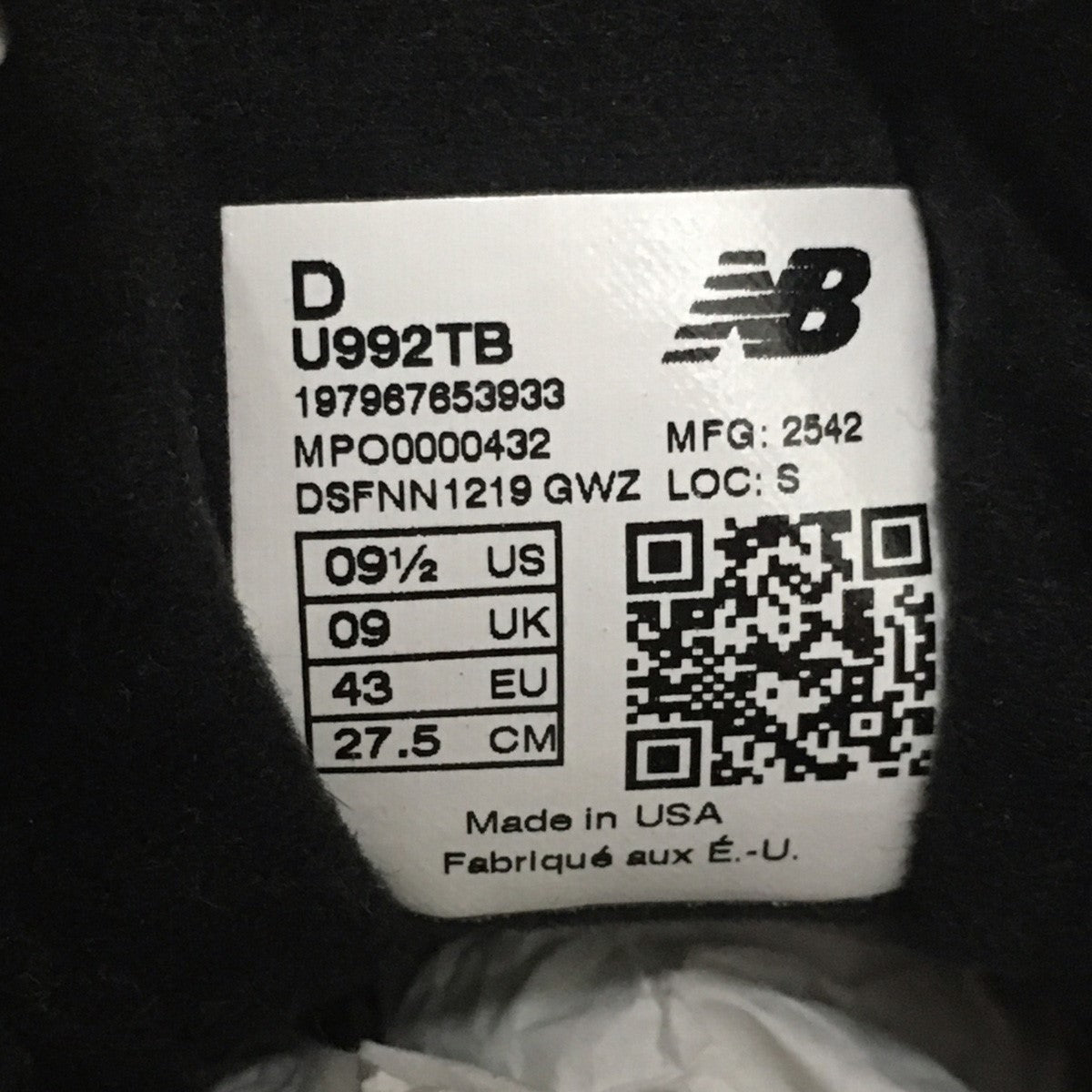 New Balance 992 U992TB スニーカー シューズ 靴