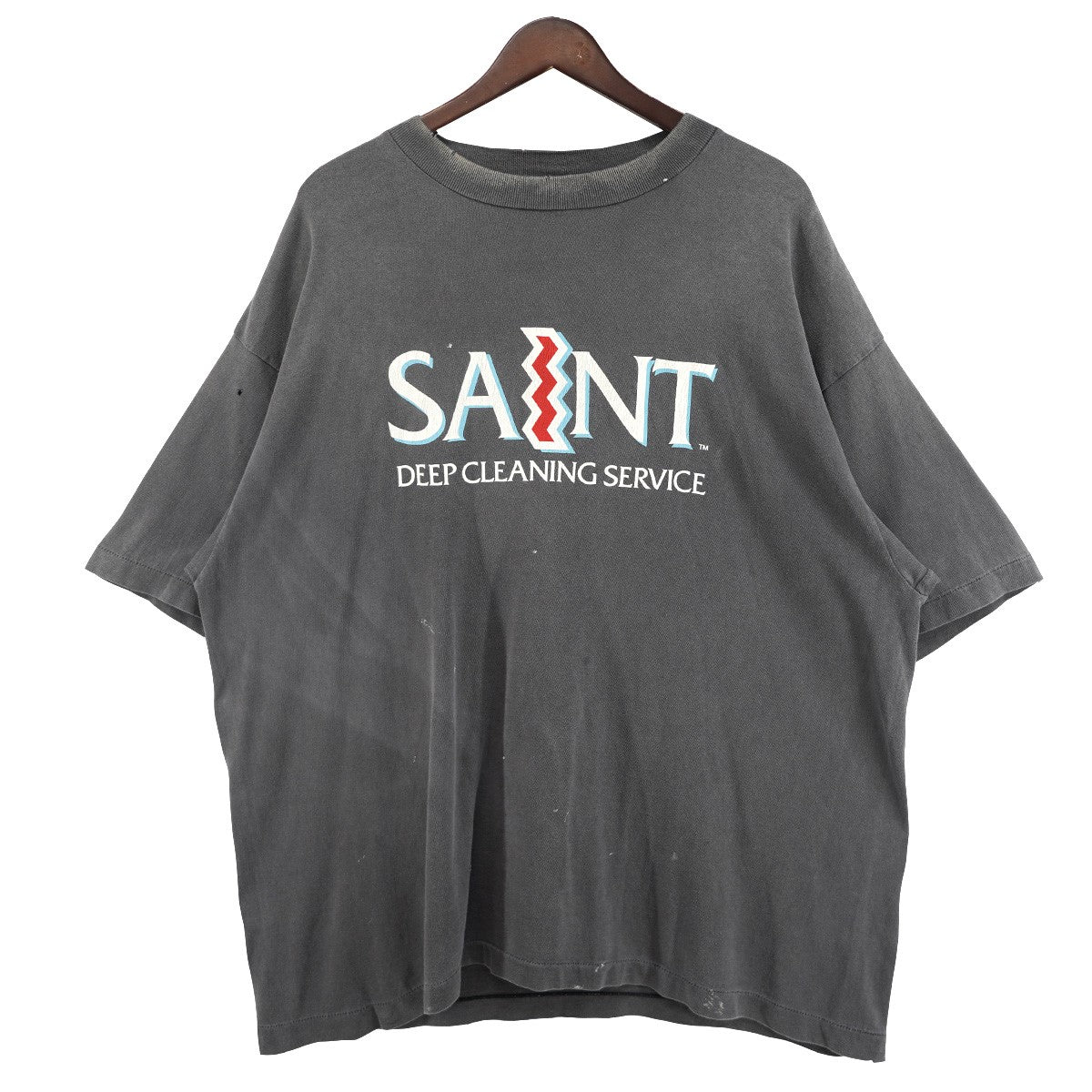 26SS SS T-SHIRT／SAINT DEEP CLEANING SERVICE ヴィンテージ Vintage ダメージ 加工ロゴ Tシャツ