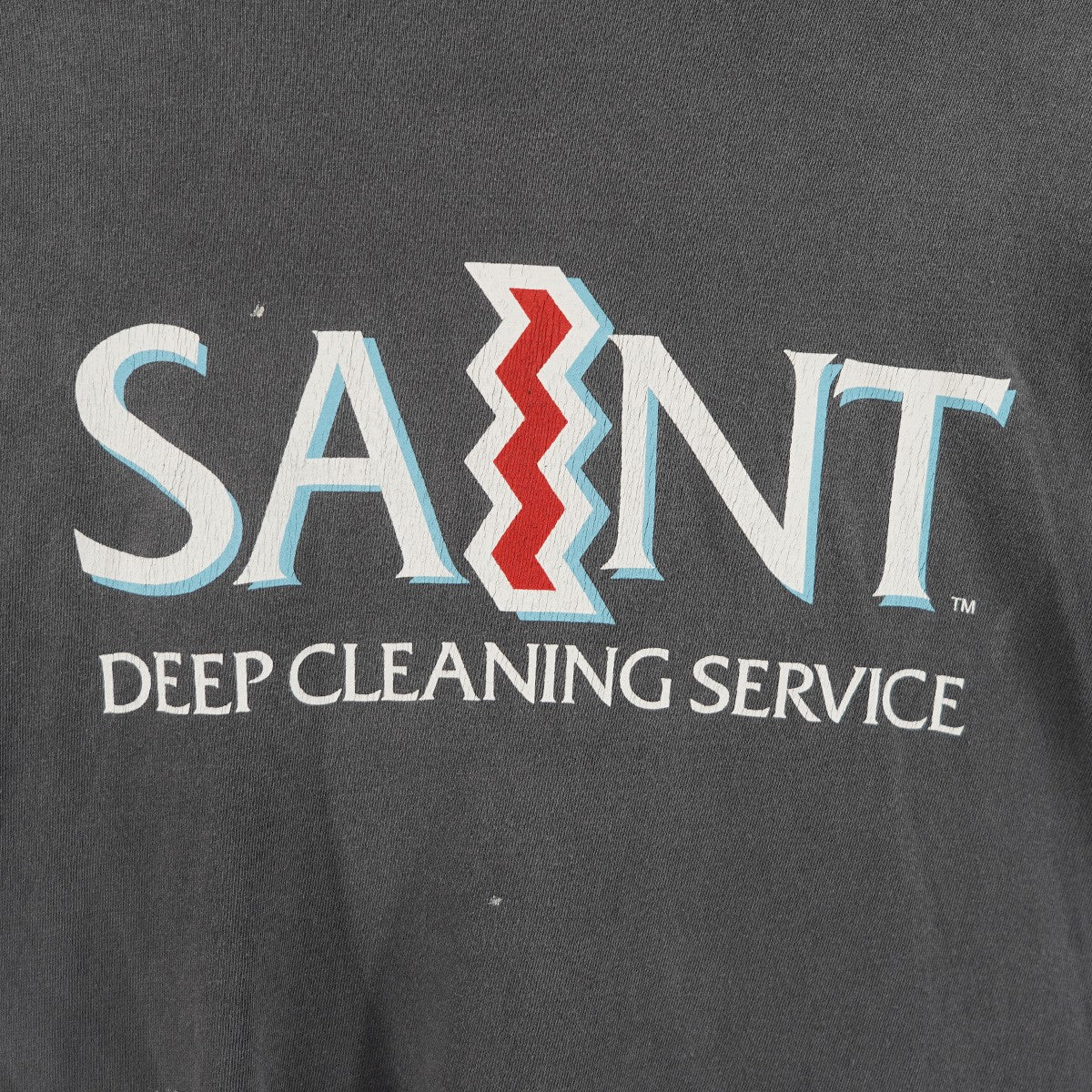 26SS SS T-SHIRT／SAINT DEEP CLEANING SERVICE ヴィンテージ Vintage ダメージ 加工ロゴ Tシャツ