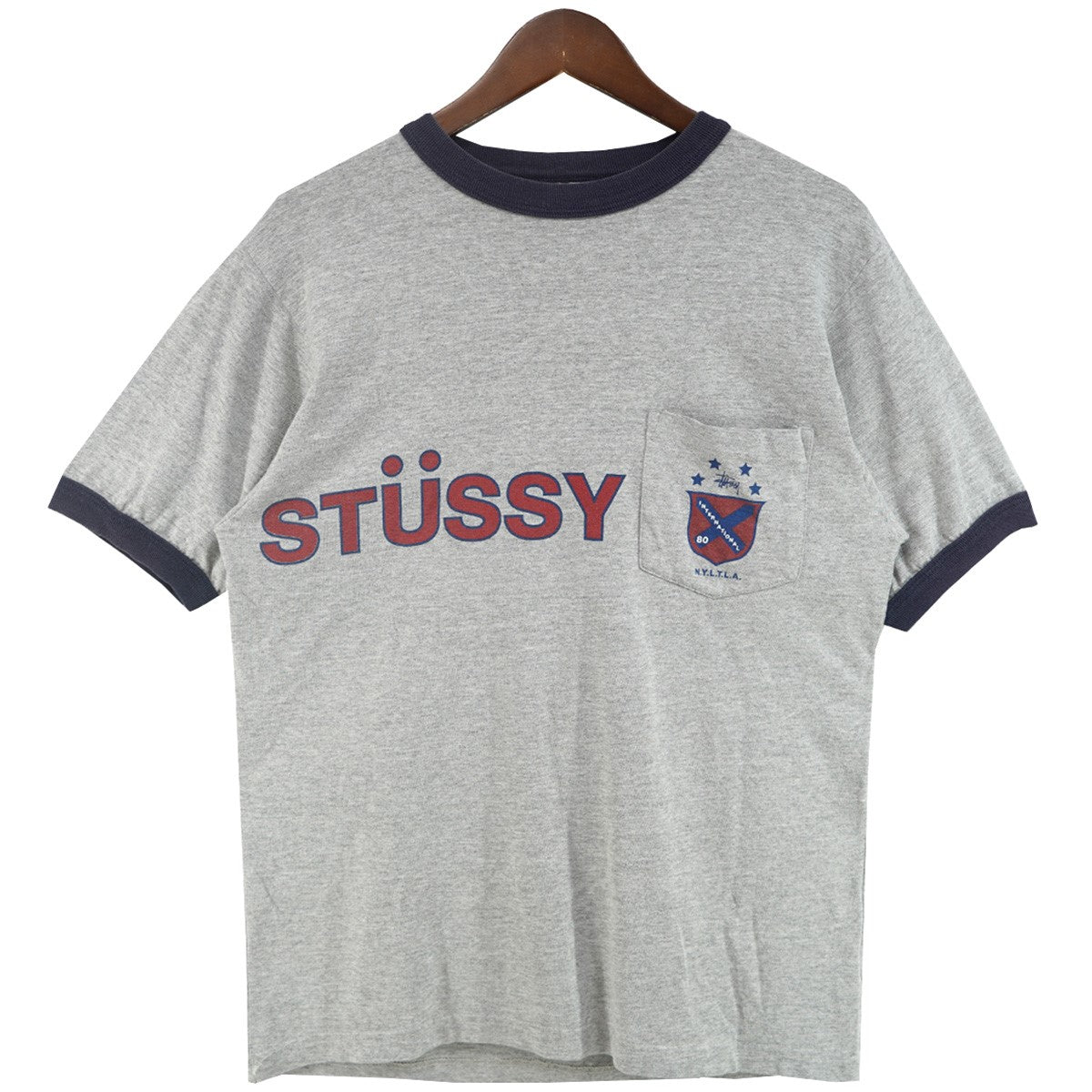 98s CREST POCKET RINGER TEE オールドステューシー シールド クレストアーチ ロゴ SSリンク グラフィック ポケット 8ナンバリング プリント リンガー 半袖 Tシャツ