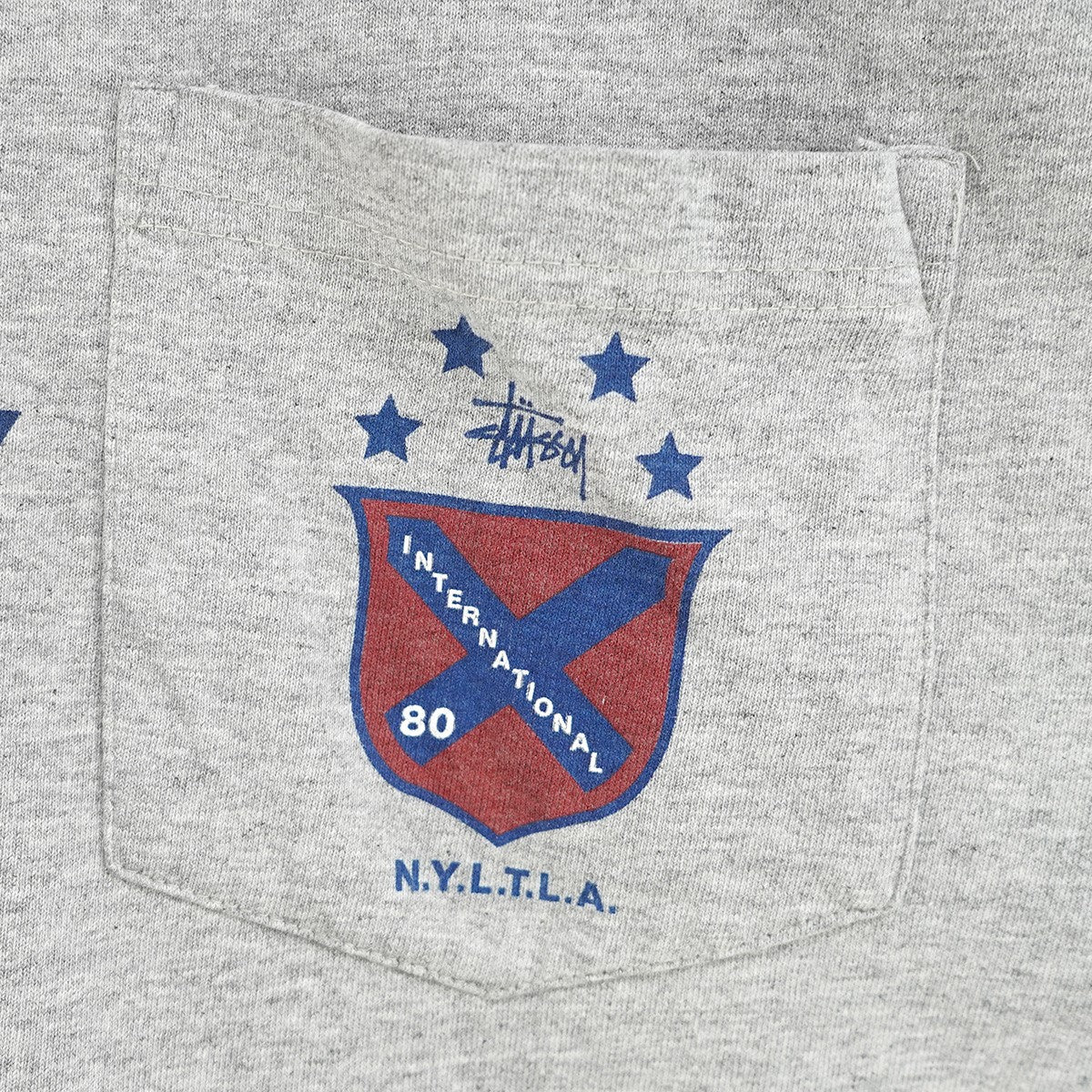 98s CREST POCKET RINGER TEE オールドステューシー シールド クレストアーチ ロゴ SSリンク グラフィック ポケット 8ナンバリング プリント リンガー 半袖 Tシャツ