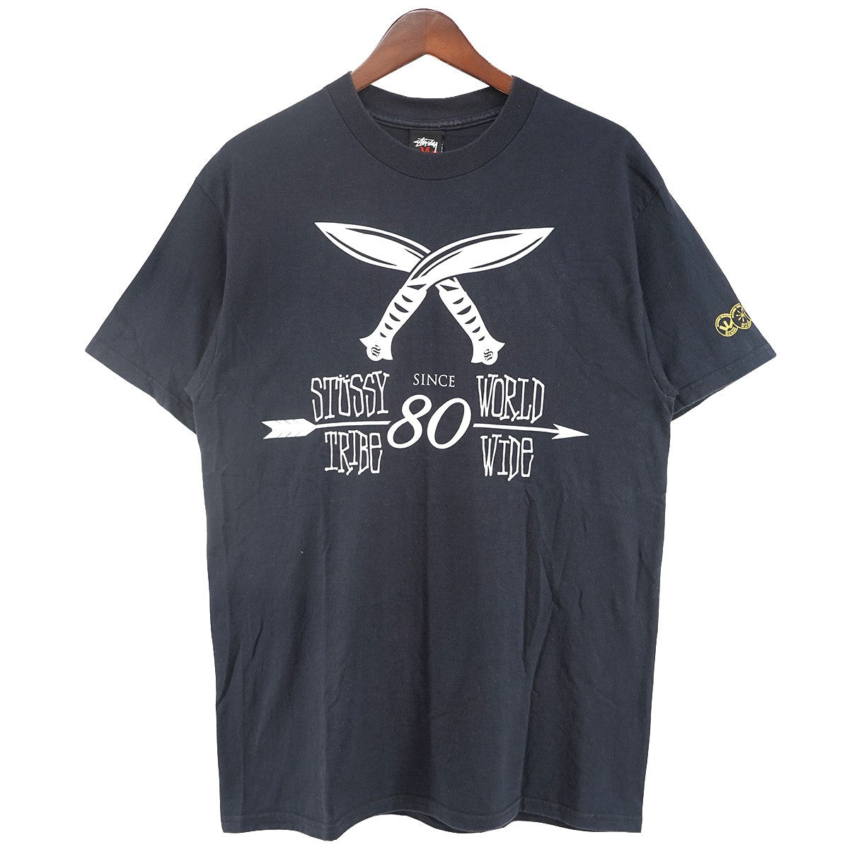 06〜07s INTERNATHIONAL STUSSY TRIBE KUKRI T-SHIRT／Tribe World Wideトライブ ククリナイフ アロー 矢 ロゴ 袖プリント 半袖 Tシャツ