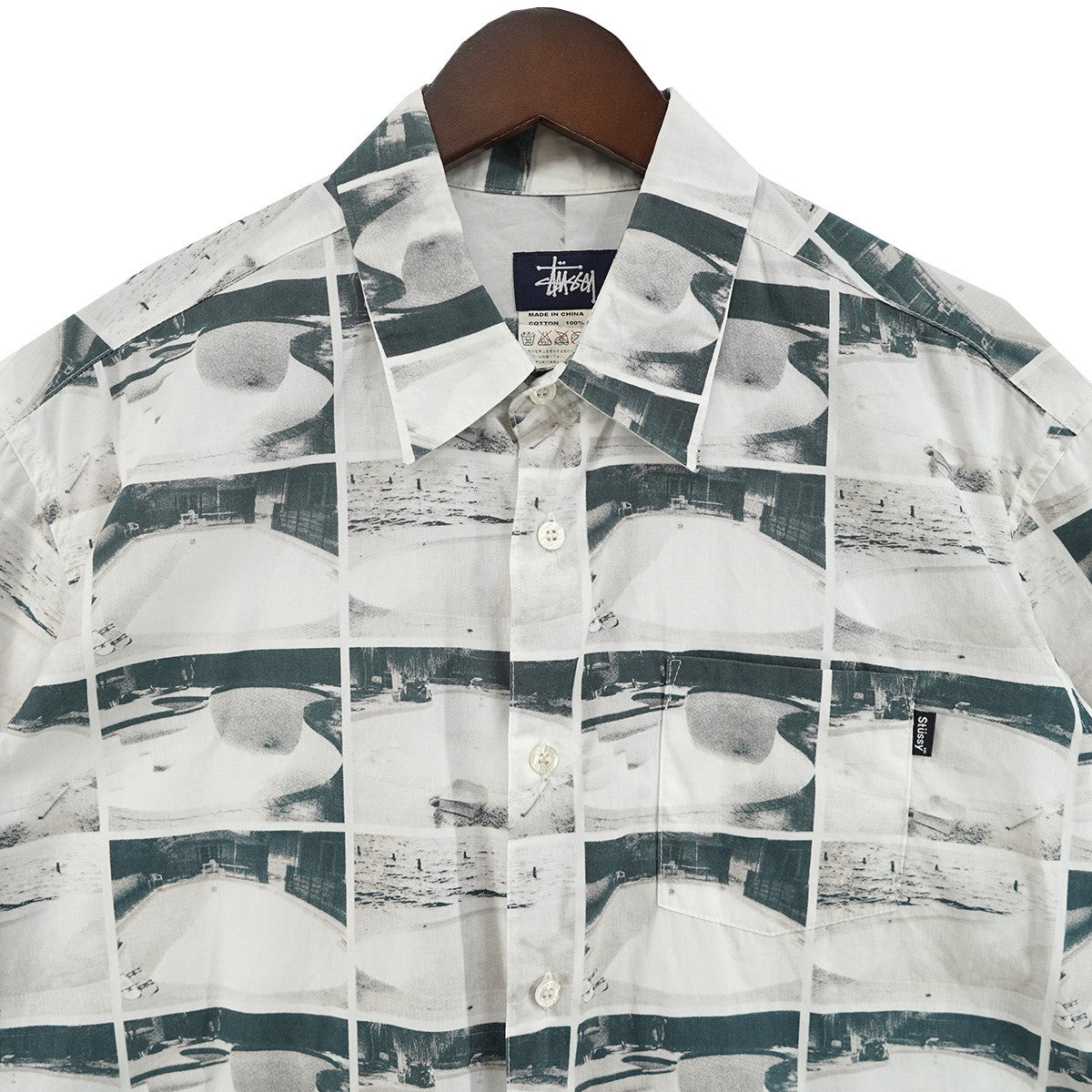 00s 02SS Pool Print S／S  Skate Pool Panel Photo Shirt総柄 プールスケート グリッド フォト ロゴ Old オールド 半袖 シャツ