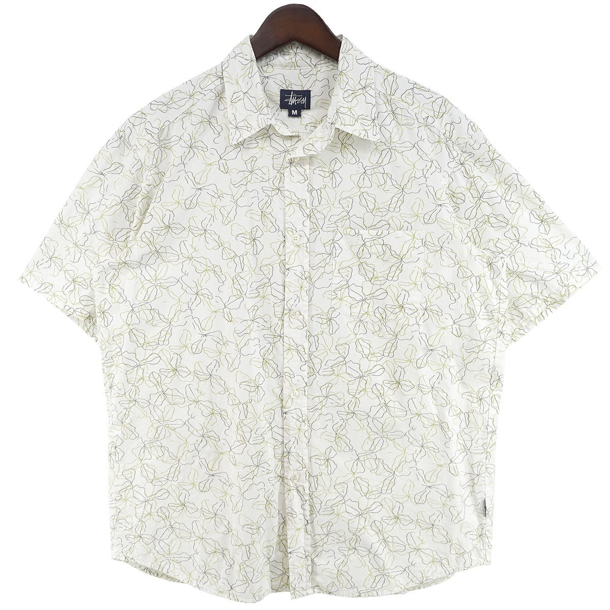 03SS FLOWER PATTERN SHIRT オールドステューシー OLD STUSSYラインアート 線画 花 フラワー 総柄 ポケット ロゴ ピスタグ 半袖 シャツ