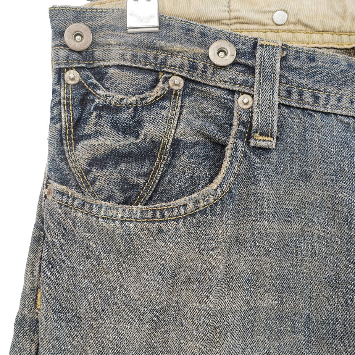 08AW WORKMAN‘S MANUFACTURING CO． MINER’S REPAIRED DENIM WORK PANTSリアル加工 キャンドルポケット サスペンダーボタン デニム パンツ