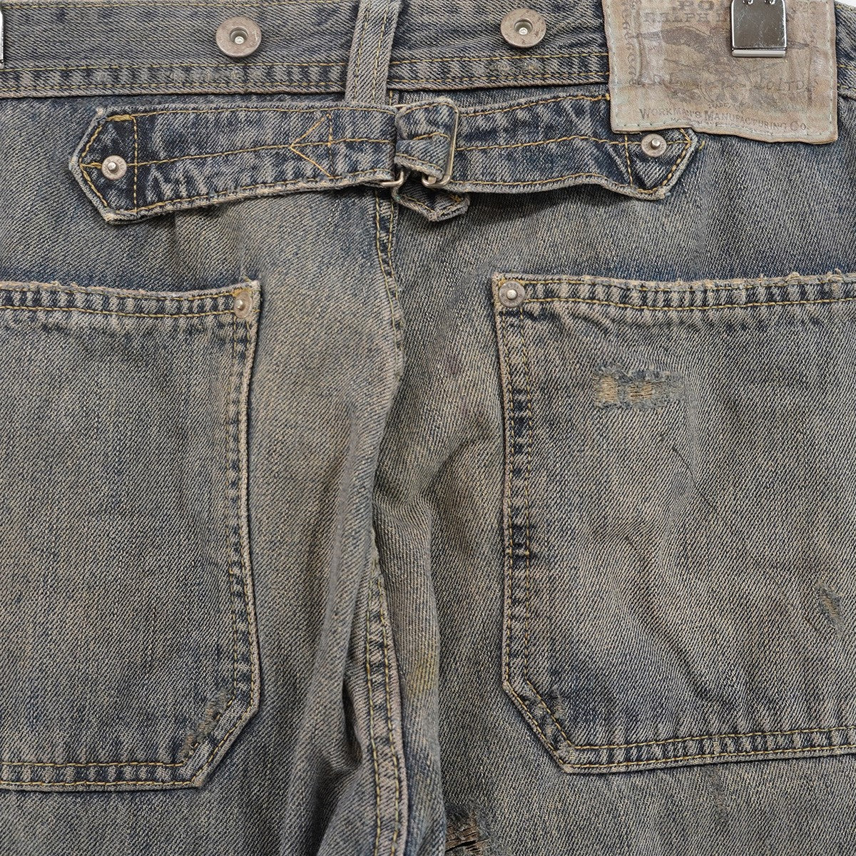 08AW WORKMAN‘S MANUFACTURING CO． MINER’S REPAIRED DENIM WORK PANTSリアル加工 キャンドルポケット サスペンダーボタン デニム パンツ
