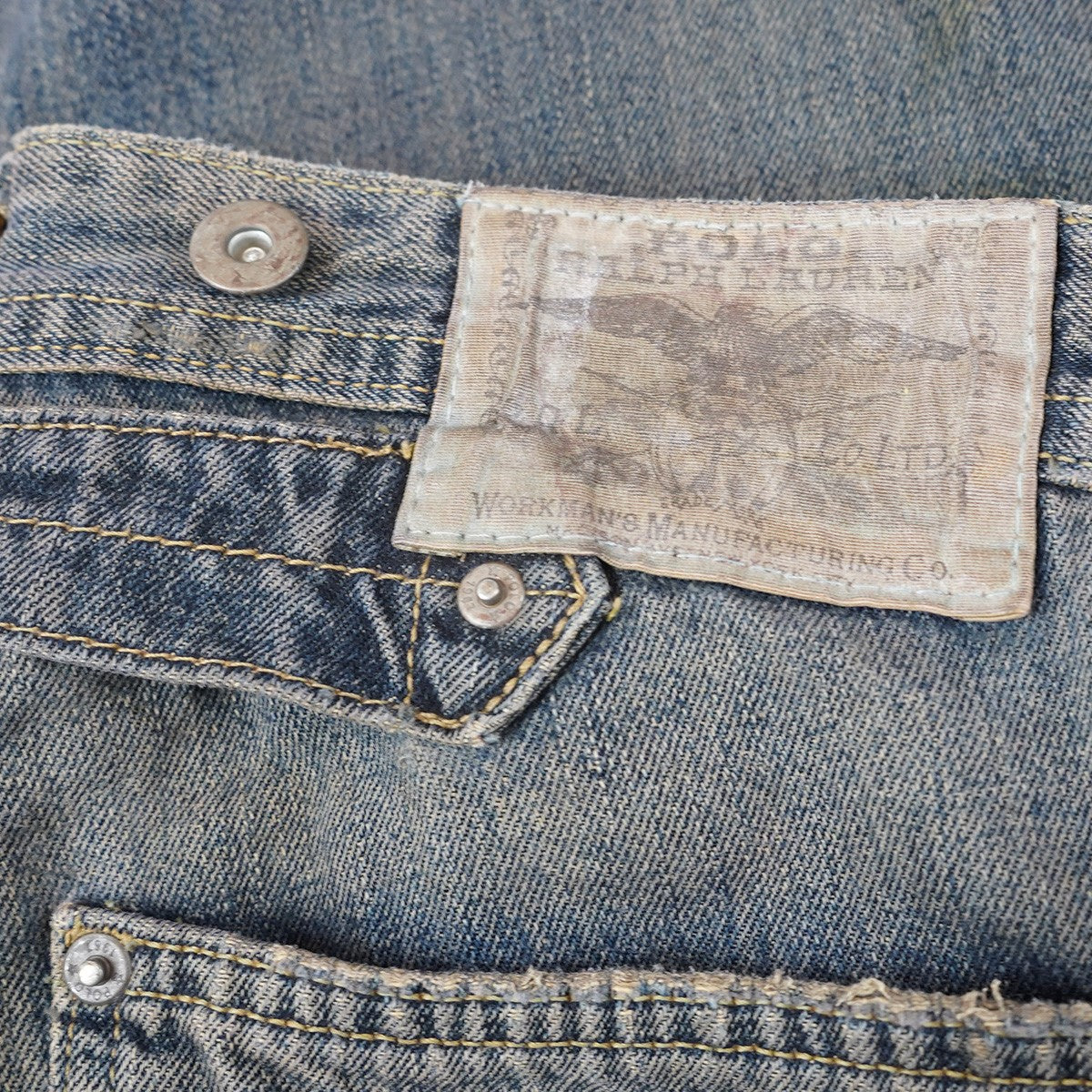 08AW WORKMAN‘S MANUFACTURING CO． MINER’S REPAIRED DENIM WORK PANTSリアル加工 キャンドルポケット サスペンダーボタン デニム パンツ
