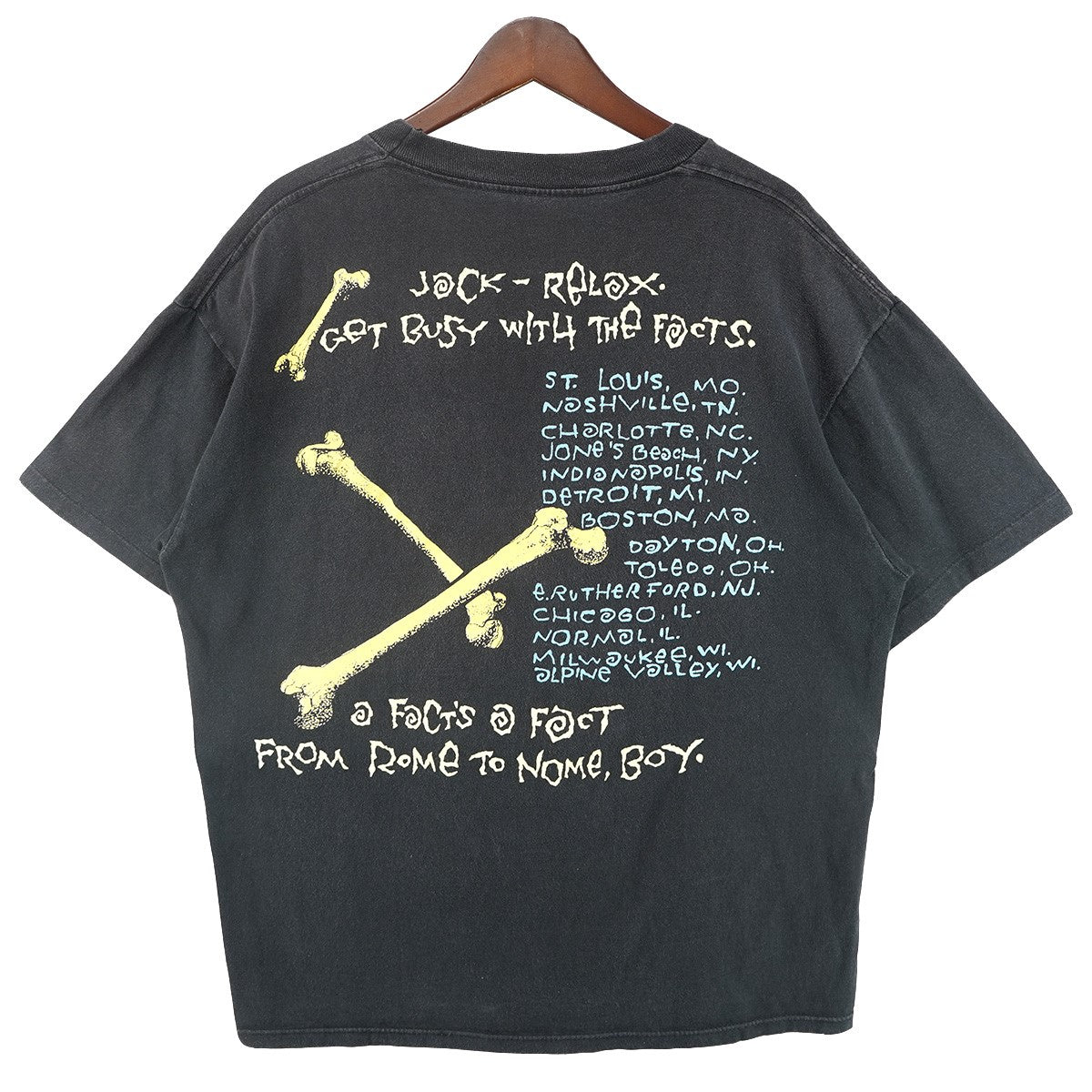 VINTAGE 90s RUSH Roll the Bones 1991 Artwork by PUSHEADラッシュ 北米ツアー スカル 骸骨 ダイス サイコロ リリック プリント 半袖 Tシャツ 古着・中古-2枚目のアイテム画像