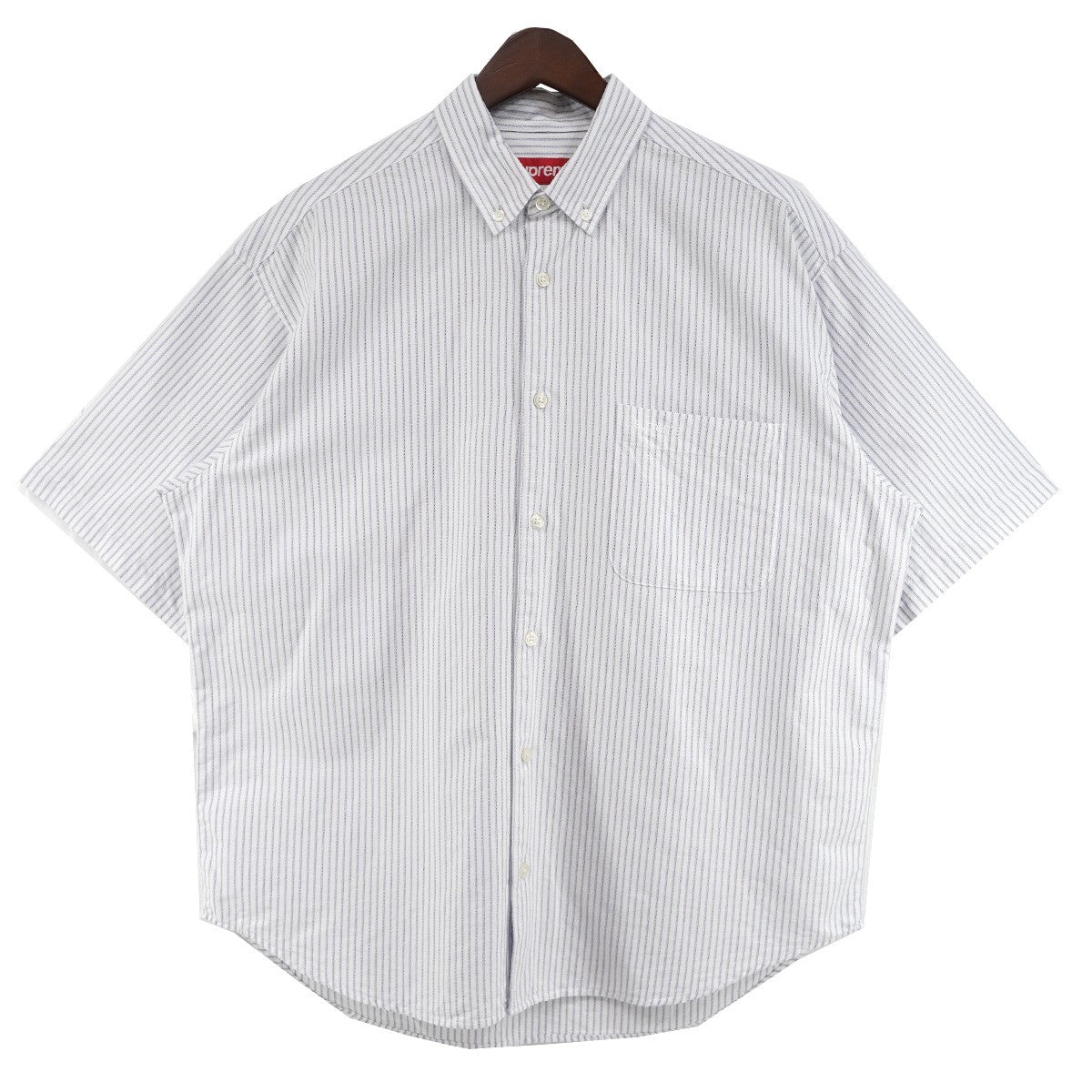 Supreme 26SS Loose Fit Oxford S／S Shirtオックスフォード生地 ストライプ ポケット クラシック ロゴ 刺繍 ルーズフィット 半袖 シャツ 古着・中古-1枚目のアイテム画像
