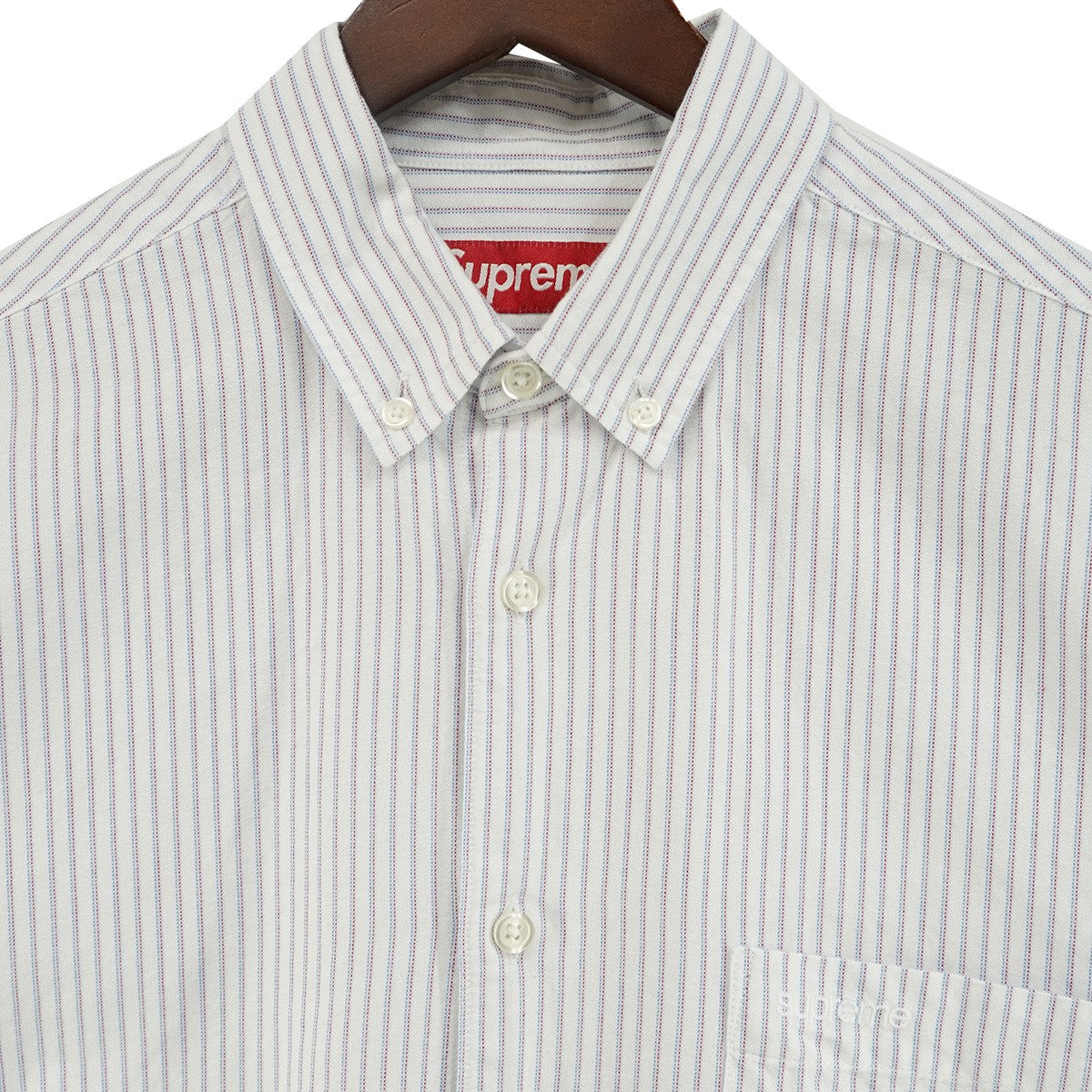 Supreme 26SS Loose Fit Oxford S／S Shirtオックスフォード生地 ストライプ ポケット クラシック ロゴ 刺繍 ルーズフィット 半袖 シャツ 古着・中古-2枚目のアイテム画像