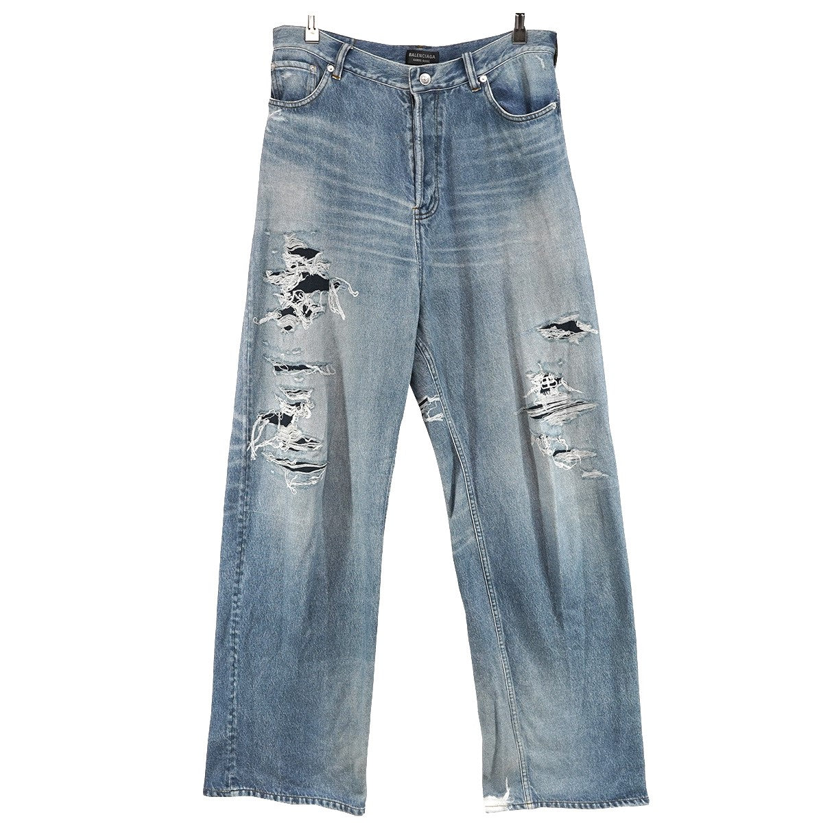 BALENCIAGA 23AW Trompe L’?il Jeans デムナ期トロンプルイユ ダメージ デニム バギー ワイド ストレート スウェット ジーンズ パンツ 古着・中古-1枚目のアイテム画像
