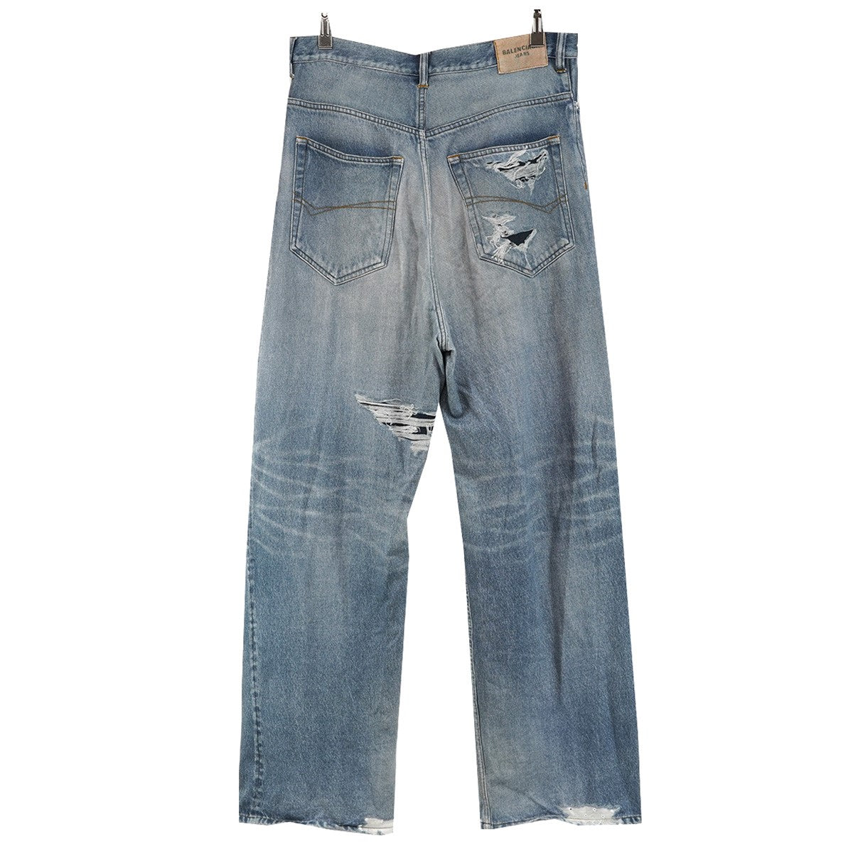 BALENCIAGA 23AW Trompe L’?il Jeans デムナ期トロンプルイユ ダメージ デニム バギー ワイド ストレート スウェット ジーンズ パンツ 古着・中古-2枚目のアイテム画像