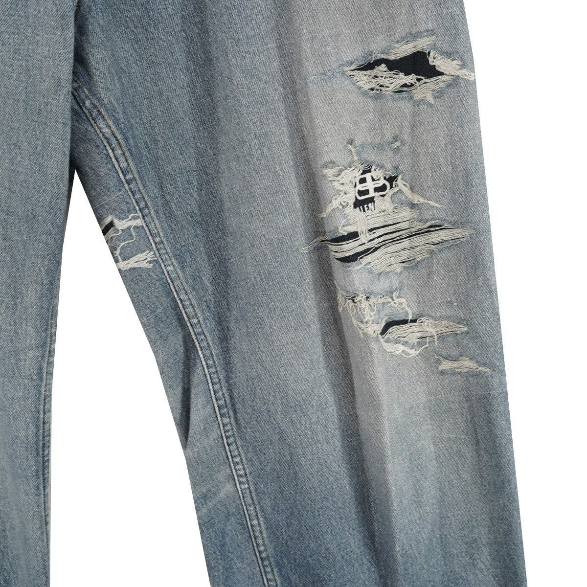 BALENCIAGA 23AW Trompe L’?il Jeans デムナ期トロンプルイユ ダメージ デニム バギー ワイド ストレート スウェット ジーンズ パンツ 古着・中古-4枚目のアイテム画像