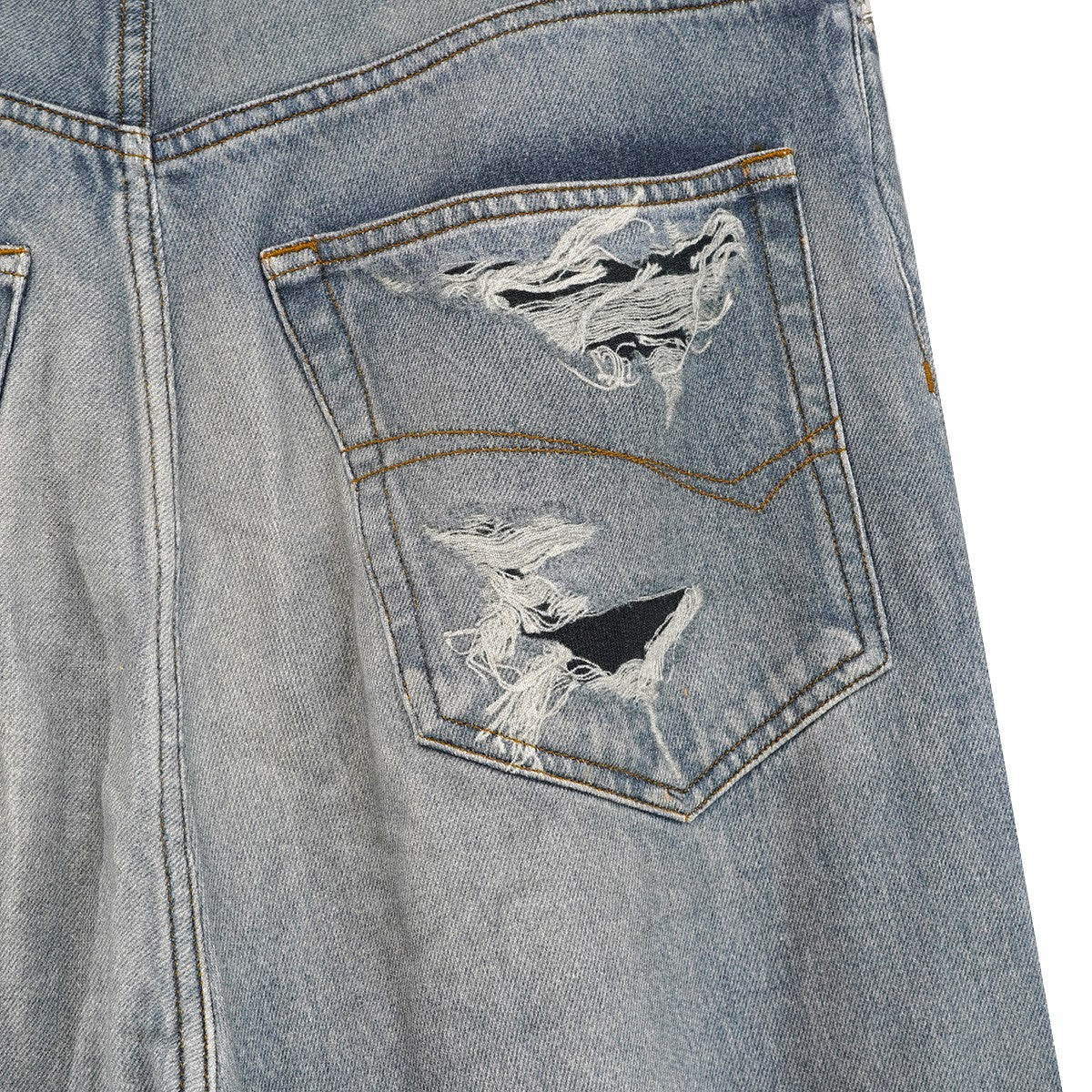 BALENCIAGA 23AW Trompe L’?il Jeans デムナ期トロンプルイユ ダメージ デニム バギー ワイド ストレート スウェット ジーンズ パンツ 古着・中古-5枚目のアイテム画像