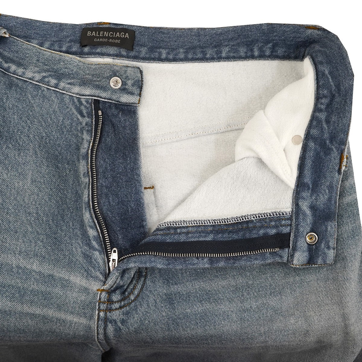 BALENCIAGA 23AW Trompe L’?il Jeans デムナ期トロンプルイユ ダメージ デニム バギー ワイド ストレート スウェット ジーンズ パンツ 古着・中古-7枚目のアイテム画像