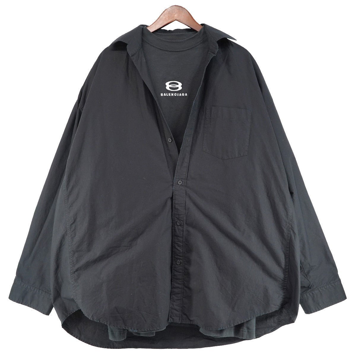 BALENCIAGA 24AW Unity Sports Icon Layered Shirt Oversizedデストロイ ダメージ 加工 ロゴ Tシャツ ドッキング レイヤード オーバーサイズ シャツ 古着・中古-1枚目のアイテム画像