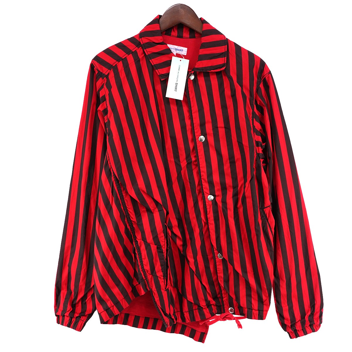 22SS Twisted Striped Coach Jacket ねじれ加工 アシンメトリーボールドストライプ ドローコード スナップボタン ブルゾン コーチ ジャケット