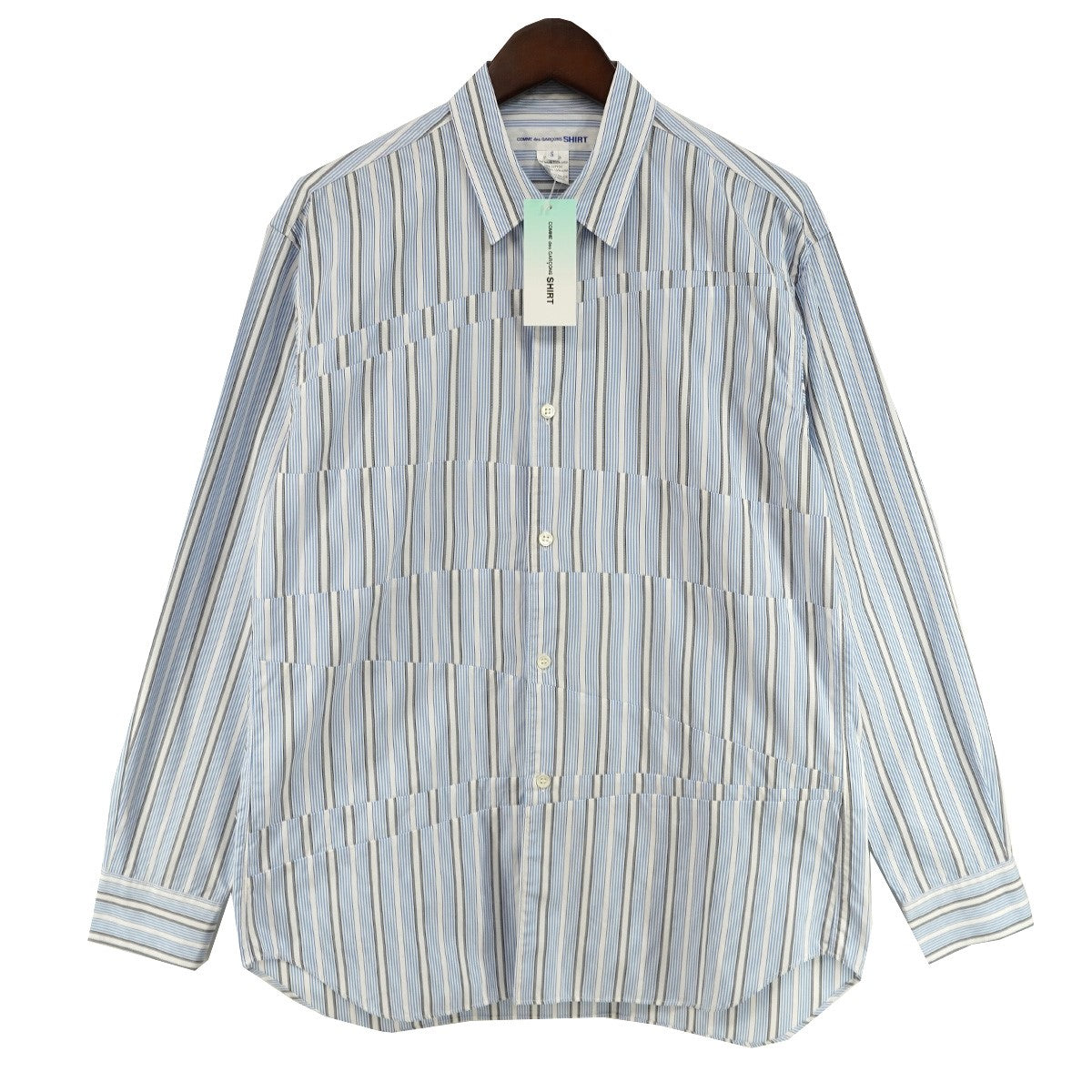 24AW ウェーブ パッチワーク ストライプ 切替 長袖 シャツ