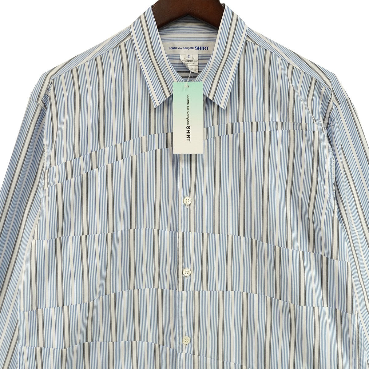 24AW ウェーブ パッチワーク ストライプ 切替 長袖 シャツ