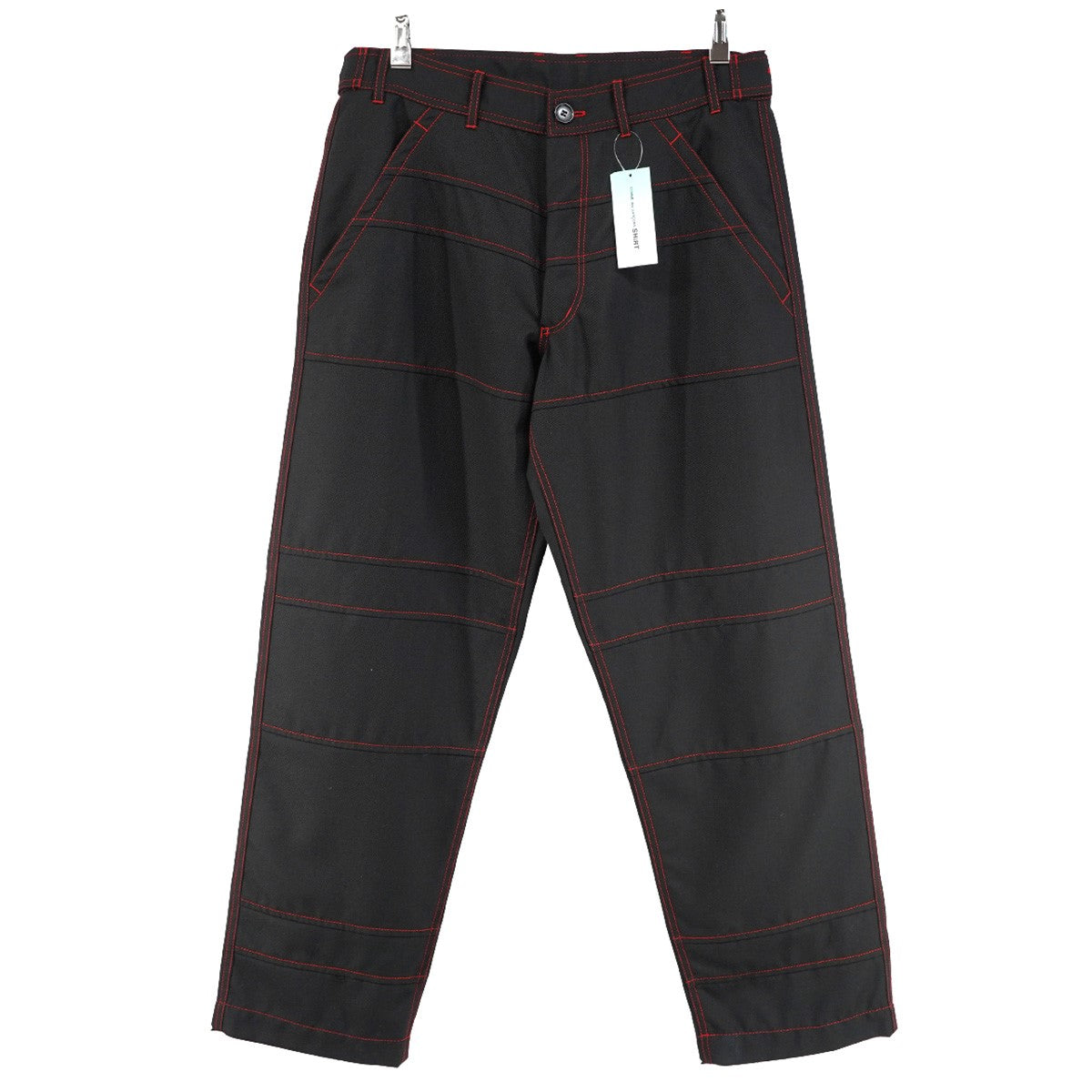 22SS Stitched Pants 製品染め レッド ステッチ切替 リラックスフィット テーパード ワーク パンツ