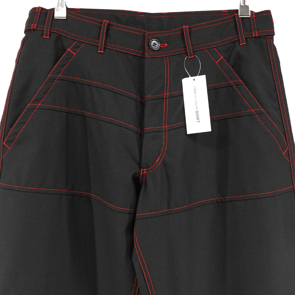 22SS Stitched Pants 製品染め レッド ステッチ切替 リラックスフィット テーパード ワーク パンツ