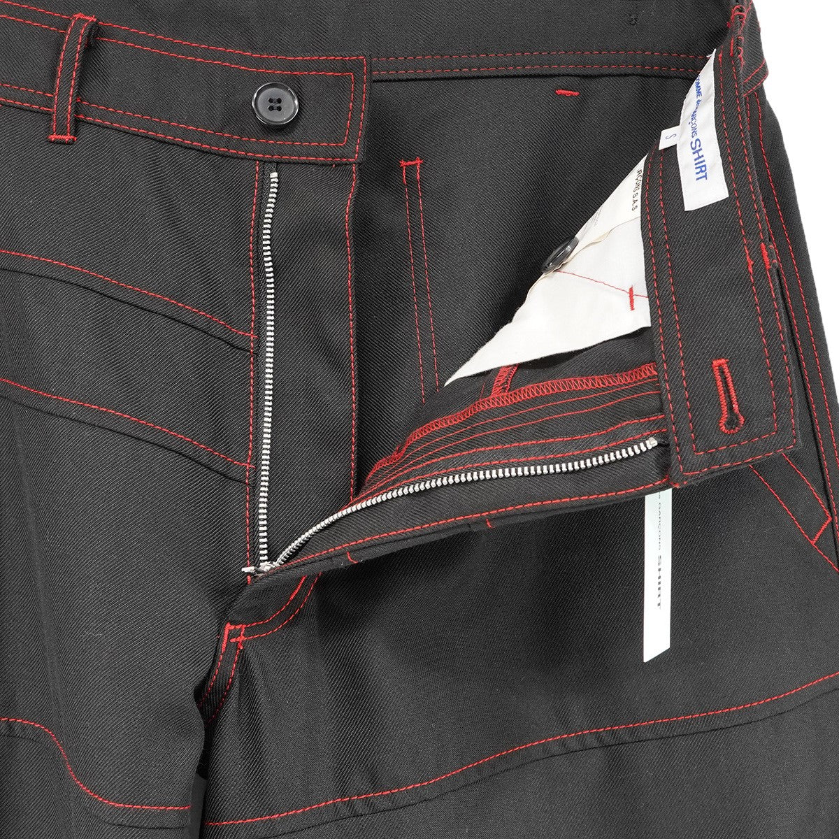 22SS Stitched Pants 製品染め レッド ステッチ切替 リラックスフィット テーパード ワーク パンツ