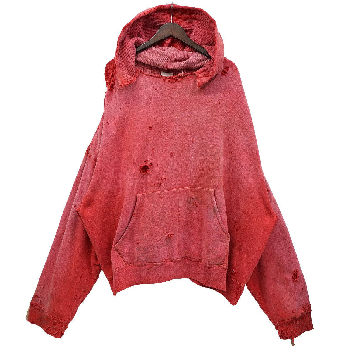 24AW GRUNGE DOUBLE FACE HOODIE (RED) ヴィンテージ Vintage ダメージ加工ダブルフェイス フーディー パーカー
