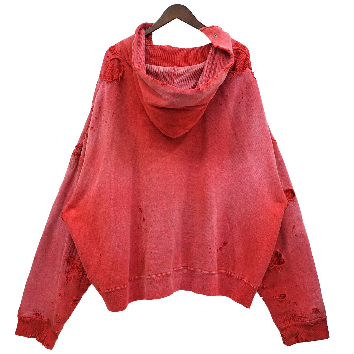 24AW GRUNGE DOUBLE FACE HOODIE (RED) ヴィンテージ Vintage ダメージ加工ダブルフェイス フーディー パーカー