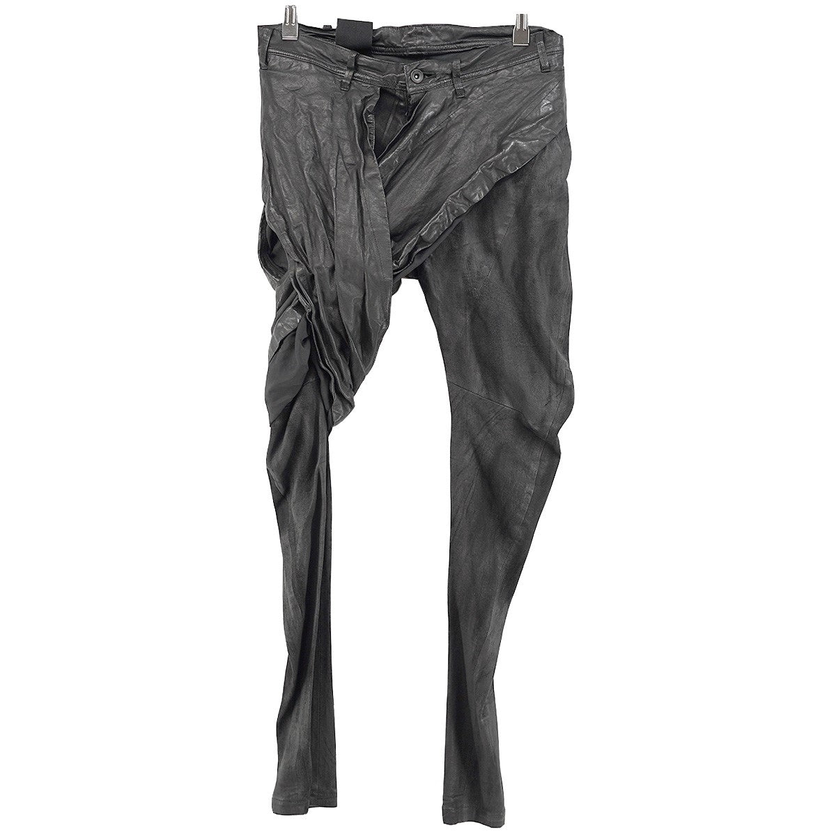 16AW [ beast; ]期 STRETCH DEERSKIN DRAPED TROUSERSストレッチディアスキン 鹿革 アシンメトリー インダストリアル スキニー レザー パンツ